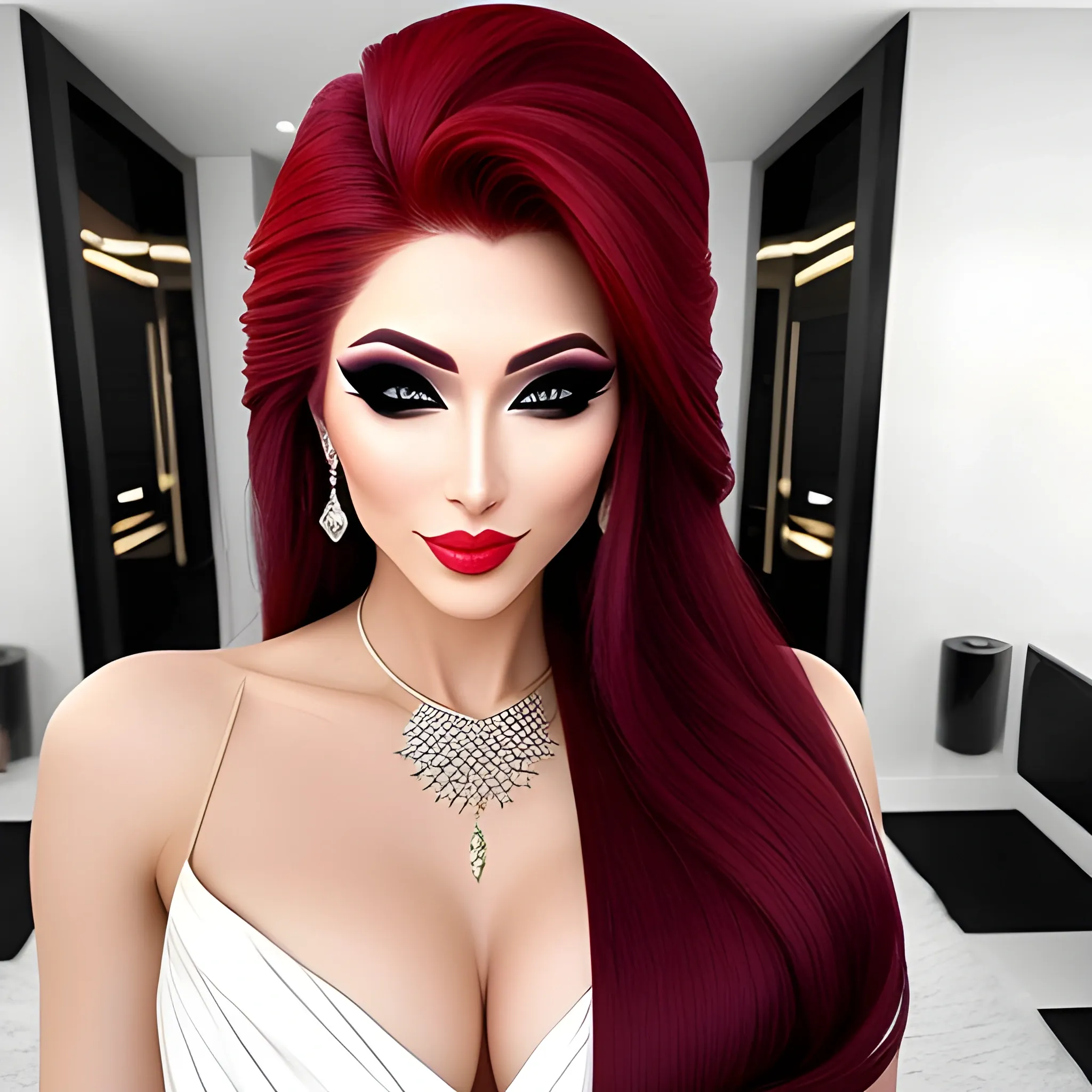 Beautiful girl in dynamic pose, fashion, straight hair with side comb, luxurious makeup, luxurious, luxurious diamonds,