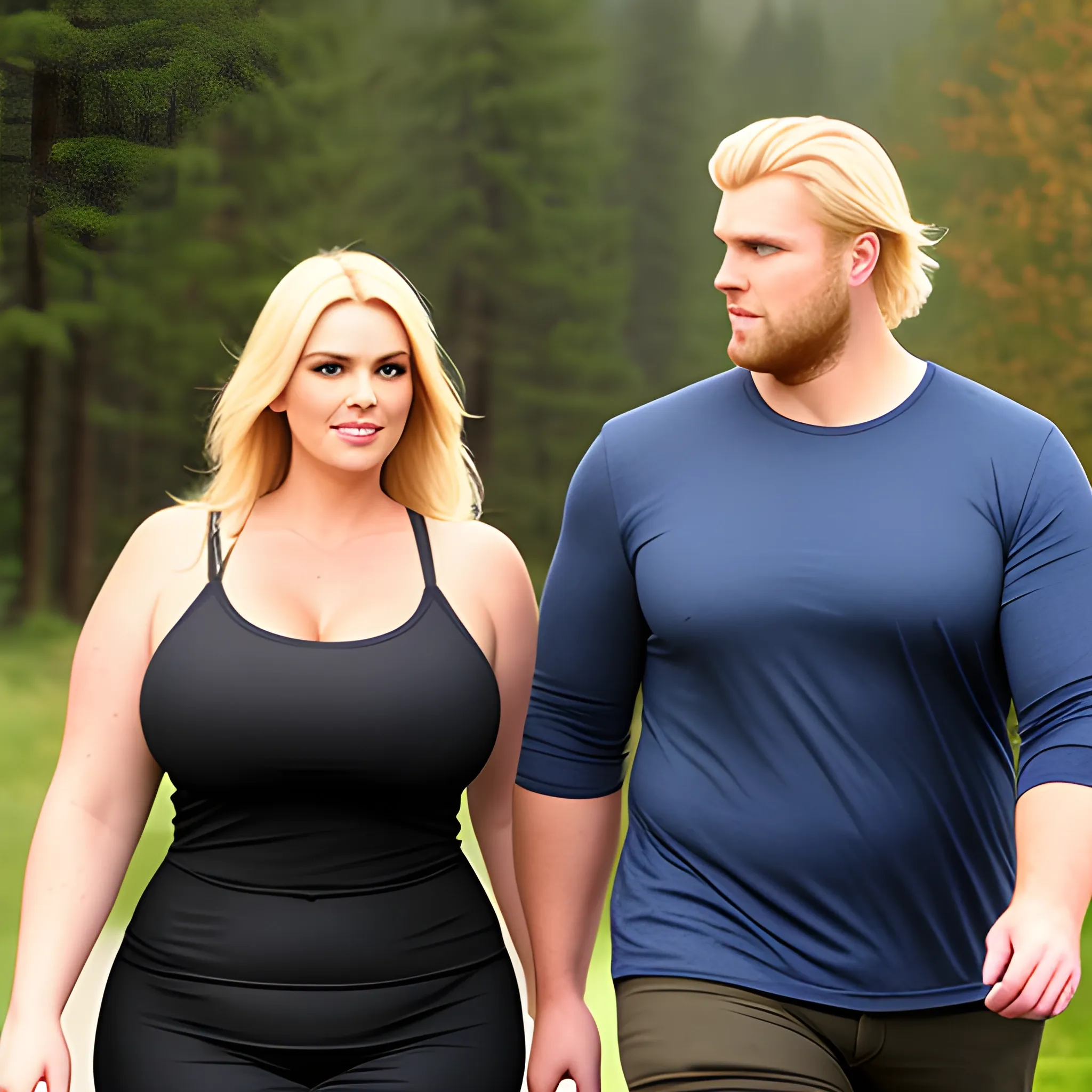 one large and tall friendly blonde plus size girl with small hea 