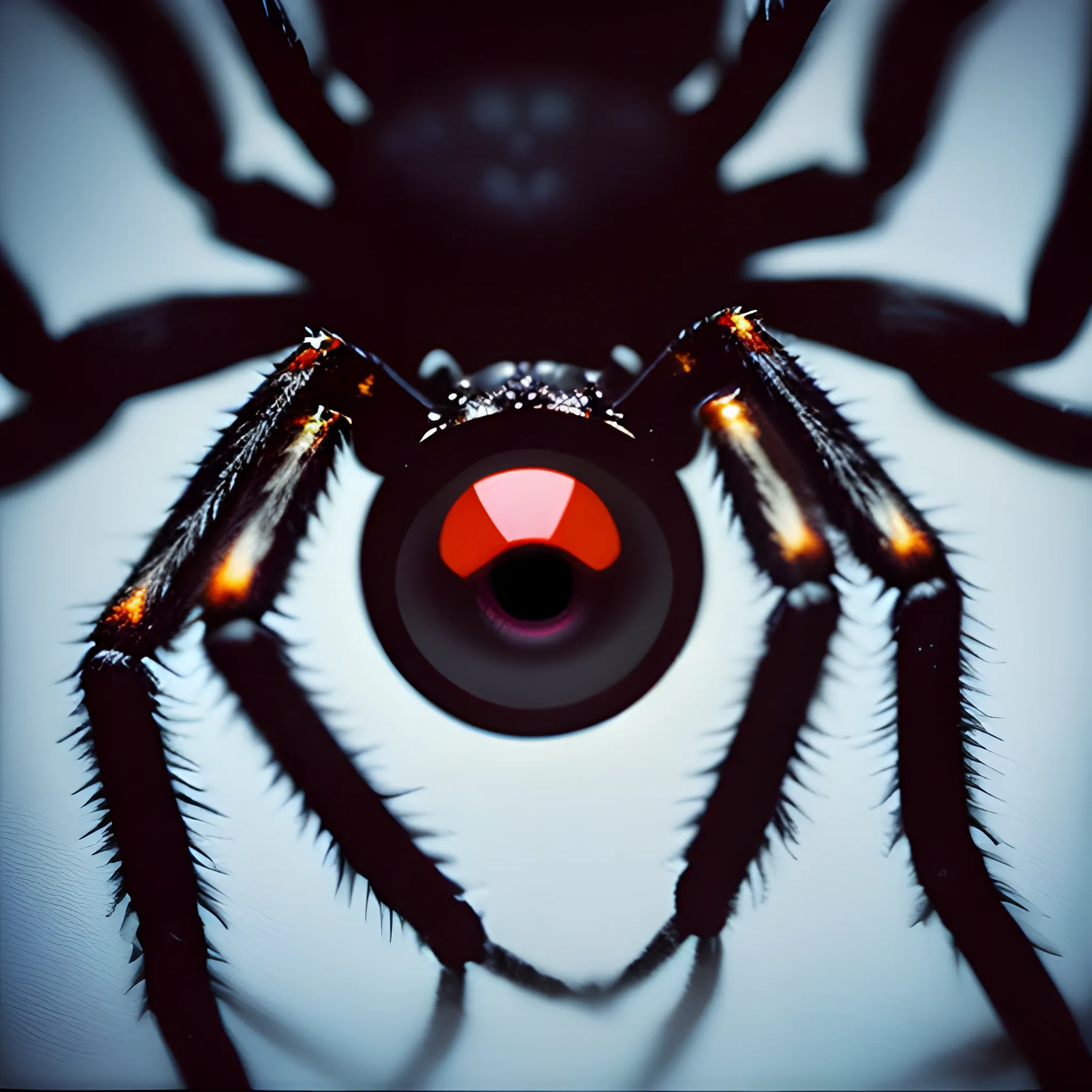 rfktrstyle, A stunning high quality macro photo of a painting of a spider on a strange sinister eyeball, in a dystopian city, mood lighting, Kodak Ultra Max, 85mm, shot on iphone 7, dslr, high quality, photorealistic, raw, 4k, dark surrealism