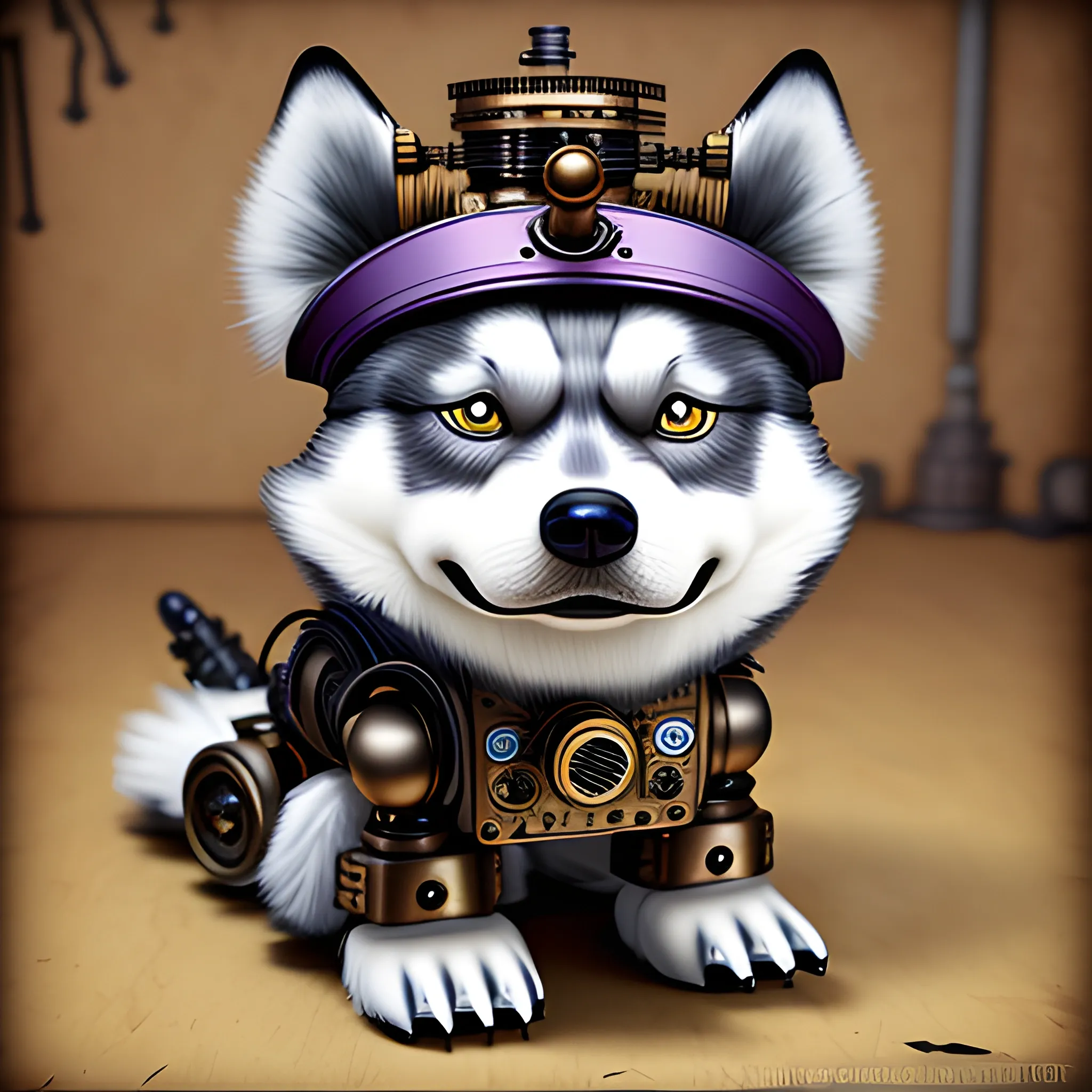 robot snoopy, steampunk,  fur,  intricate detail, hyper realistic, husky