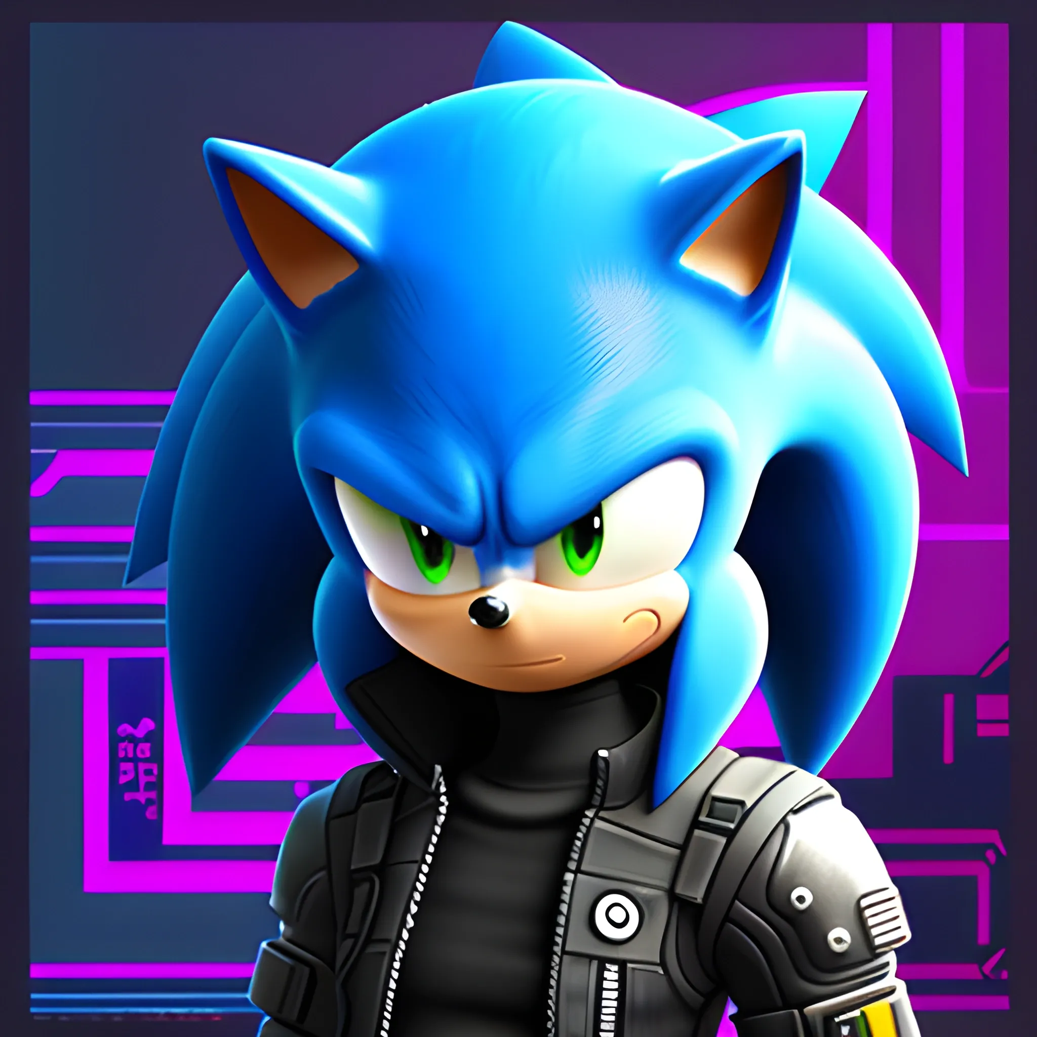 Cyberpunk style Sonic avatar, digital style, high quality