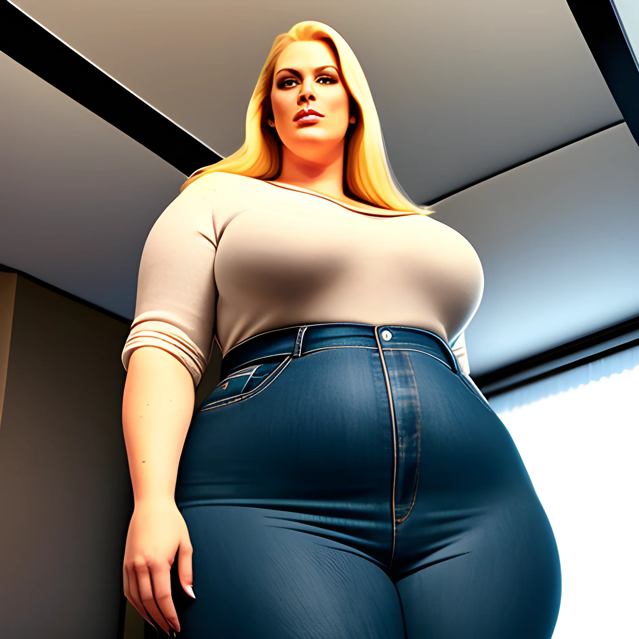 very tall plus size blonde very young girl with small head and v