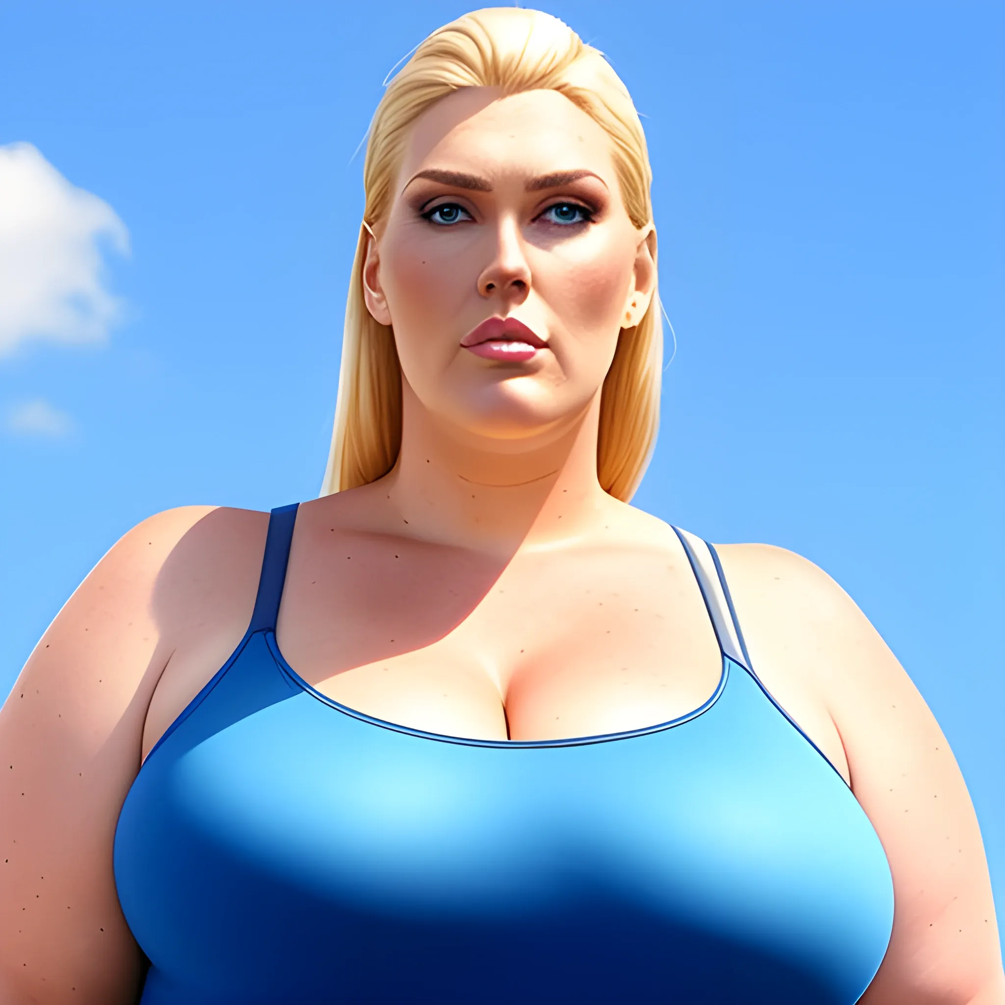 very tall plus size young blonde girl with small head and very b 