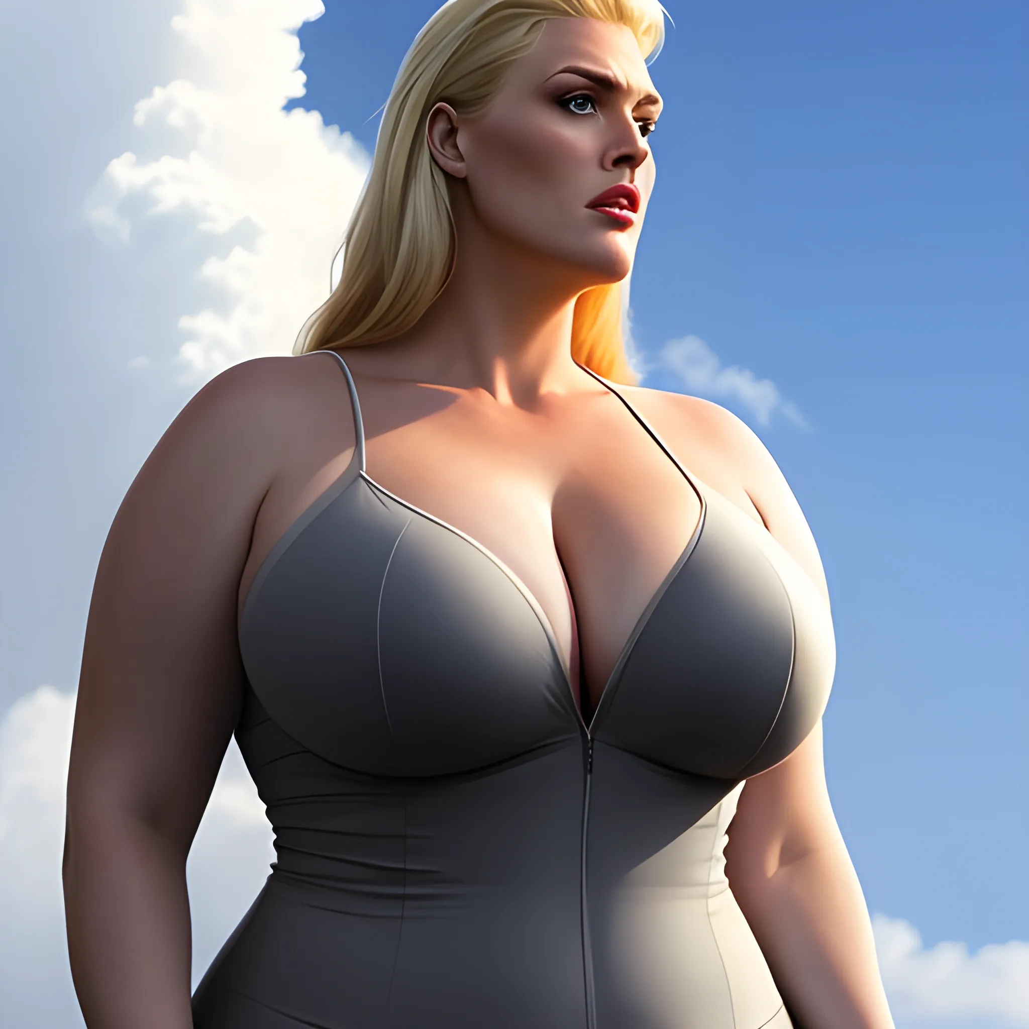 very tall beautiful plus size young blonde girl standing under