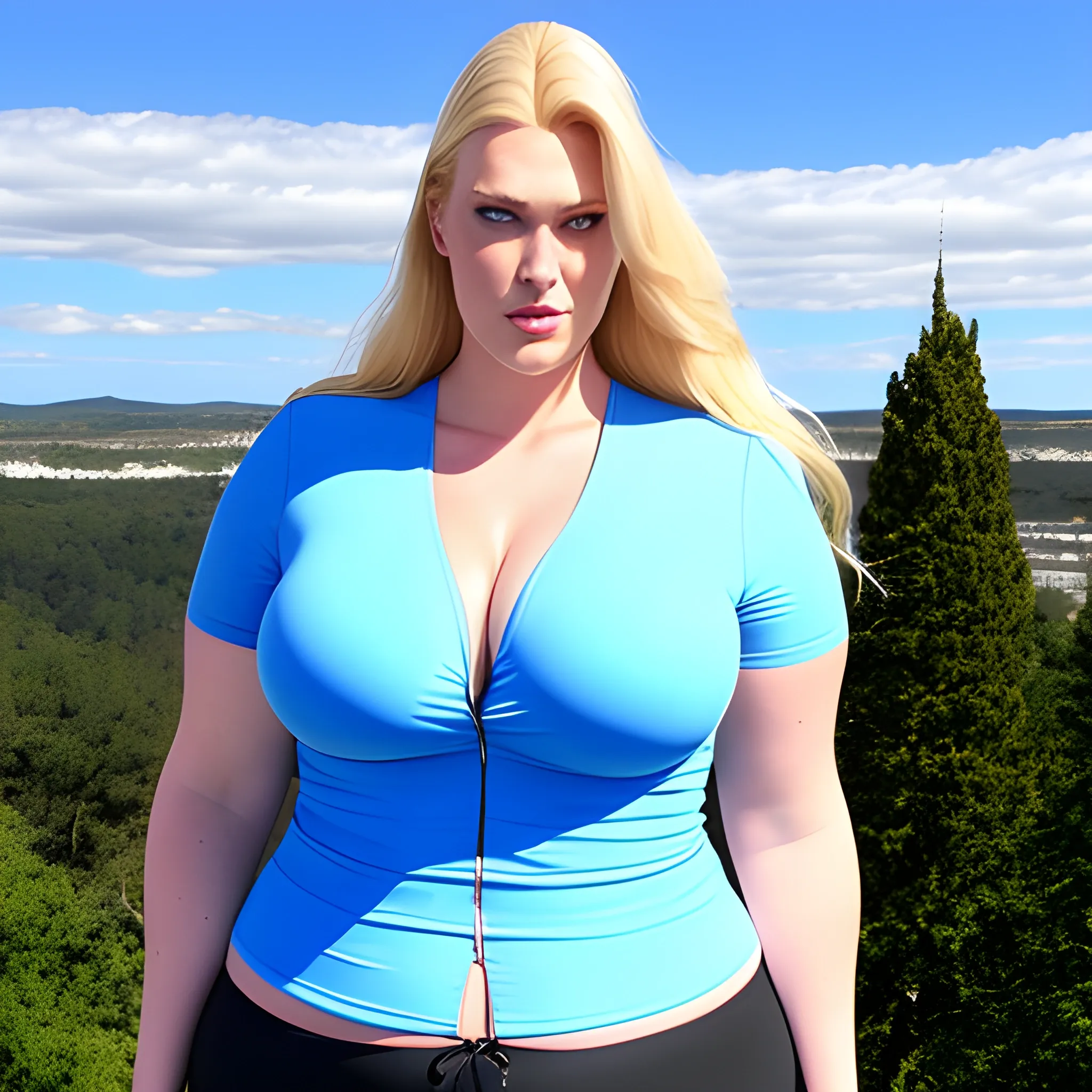 huge very tall plus size blonde very young girl with very small  