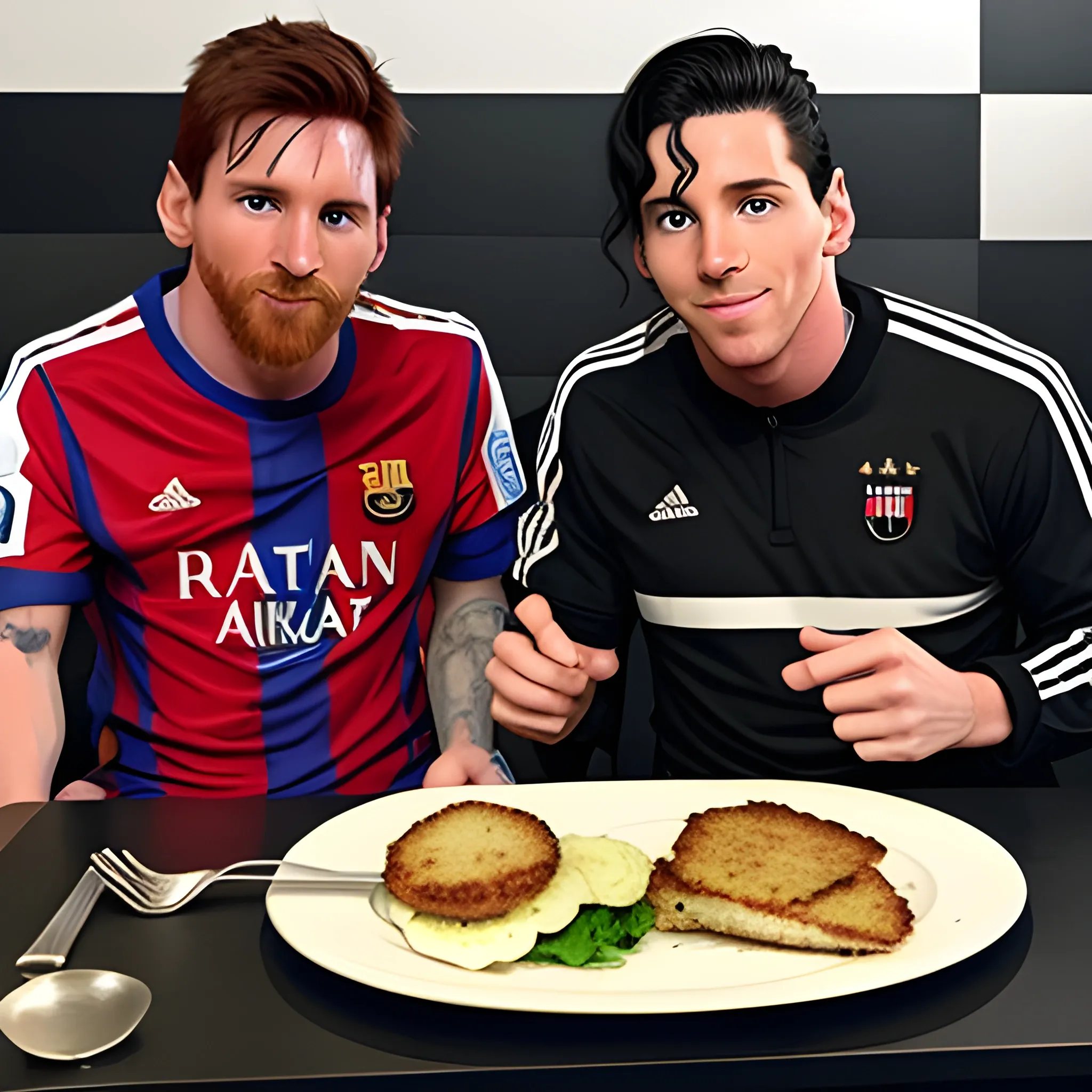 Messi eating milanesa with michael jackson - Arthub.ai