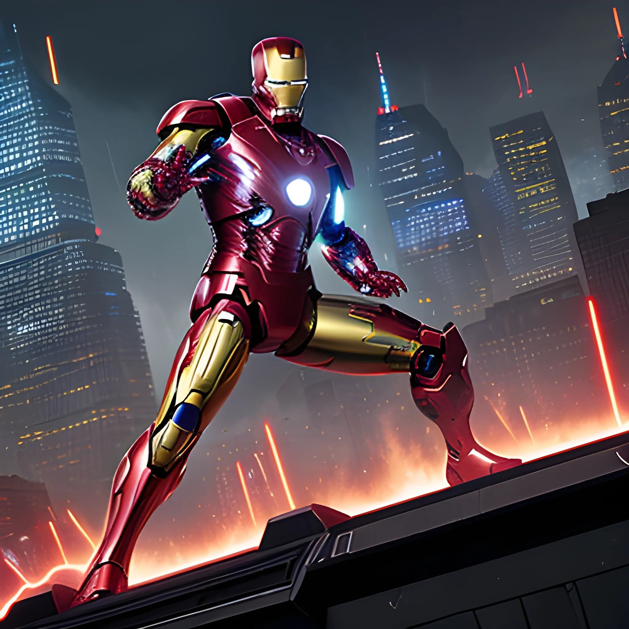 In the epic showdown of the digital titans, witness a hyper-realistic battle between two iconic characters from different universes: Darth Vader and Iron Man.

The stage is set in a dystopian metropolis, where neon-lit skyscrapers pierce the smog-filled night sky. As the city hums with life below, a swirling vortex of malevolence and advanced technology converges. At its epicenter stands Darth Vader, the Sith Lord, his ominous black armor reflecting the city's lights like a shadowy sentinel. His crimson lightsaber ignites with an eerie glow, casting an unsettling red aura on his helmet's polished surface.

Opposite him is the armored genius, Iron Man. His sleek suit, adorned with the quintessential red and gold, gleams with technological brilliance. Arc reactors hum with power, illuminating the night with a dazzling display of futuristic prowess. Tony Stark's visor scans the environment, analyzing every potential threat with lightning speed.

The clash begins with a deafening roar as Vader lunges forward, lightsaber blazing a path through the air. Iron Man's repulsor beams answer with a brilliant burst of energy, and the metropolis trembles as the two forces collide. Blinding arcs of red and gold light illuminate the battlefield, creating an awe-inspiring spectacle against the dark cityscape.

Darth Vader's mastery of the Force grants him unparalleled precision and control, allowing him to deflect Iron Man's energy blasts with deft, calculated movements. In retaliation, Iron Man's suit deploys a barrage of micro-missiles and repulsor beams, creating a dazzling symphony of destruction as they weave through the air.

As the battle unfolds, the combatants exchange bone-rattling blows, each move a testament to their extraordinary abilities. Iron Man's suit adapts, morphing into various configurations, each more formidable than the last, while Vader taps into the dark side of the Force, augmenting his power and endurance.

The surrounding cityscape bears witness to the cataclysmic battle, with skyscrapers shattering and car alarms blaring in response to the seismic shocks of the clash. The conflict rages on, blurring the lines between man and machine, Sith and Avenger.

Amidst the chaos, spectators, both digital and human, are left in awe of this hyper-realistic showdown, where technology and the Force converge in an electrifying spectacle. Who will emerge victorious in this battle of legends, the Sith Lord with mastery over the dark side, or the armored genius with boundless technological innovation? Only time will tell as this epic clash unfolds with astonishing realism before our very eyes., Trippy