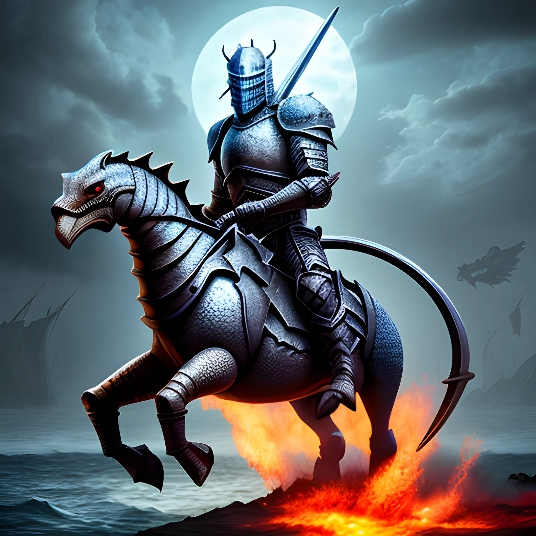 ark style, knight riding seahorse, from hell apocalypse knight ...