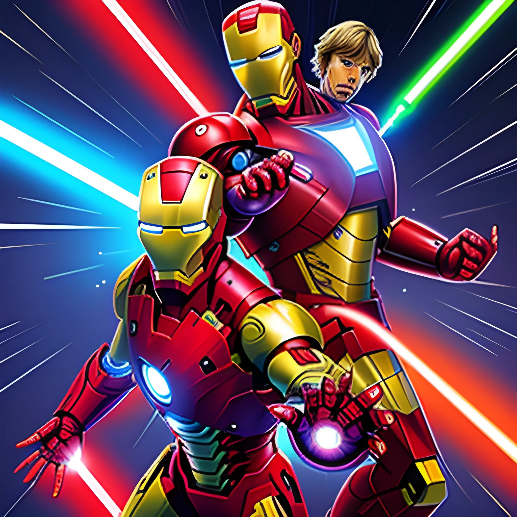 dibuja de manera realista una batalla entre iron man vs Luke skywalker
, Trippy, Cartoon, 3D