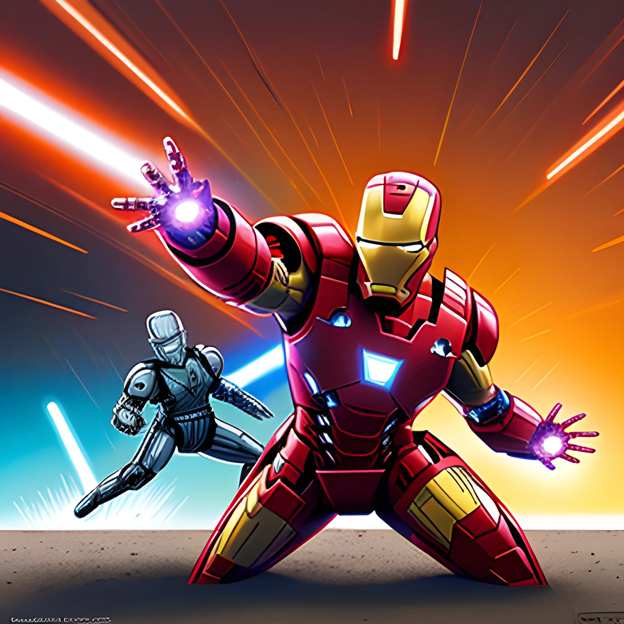 dibuja de manera realista una batalla entre iron man luchando contra Luke skywalker
, Trippy, Cartoon, 3D