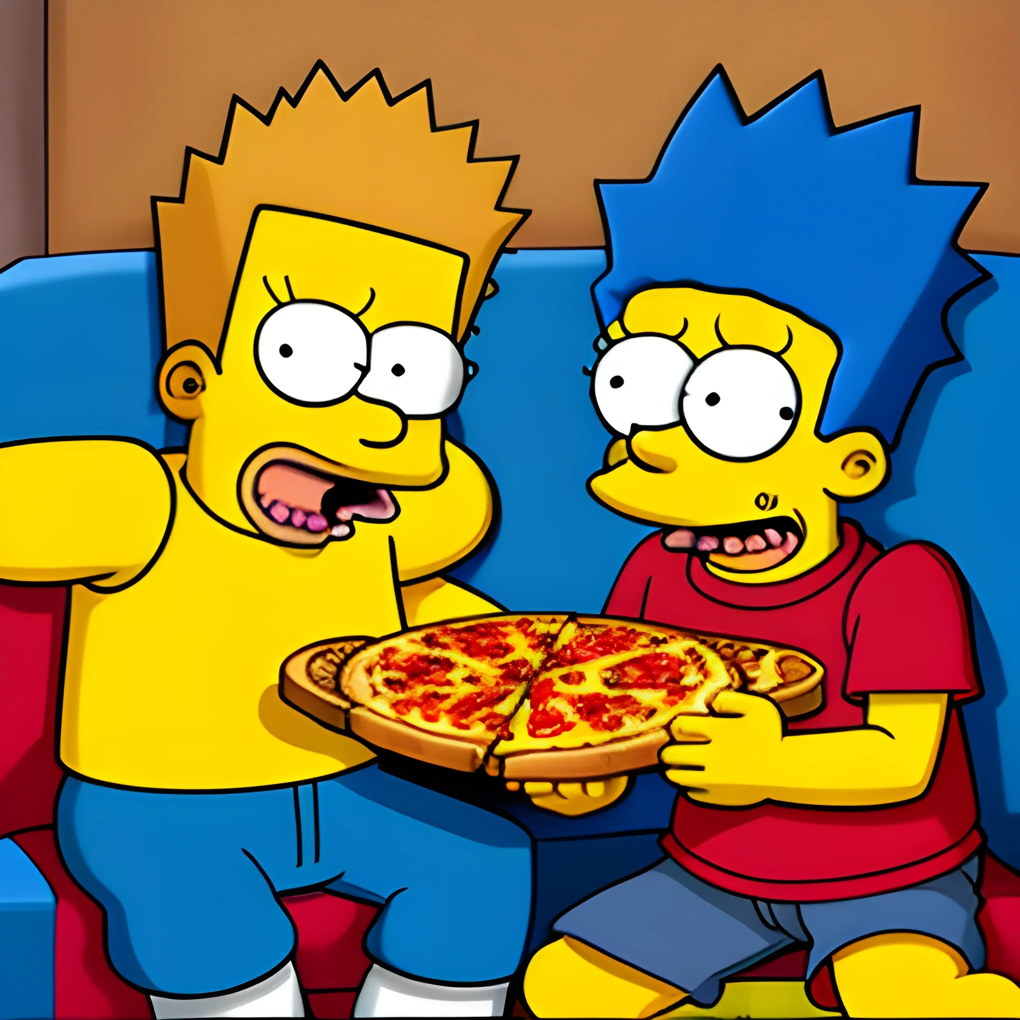  BART SIMPSON AND MILLHOUSE EATING PIZZA