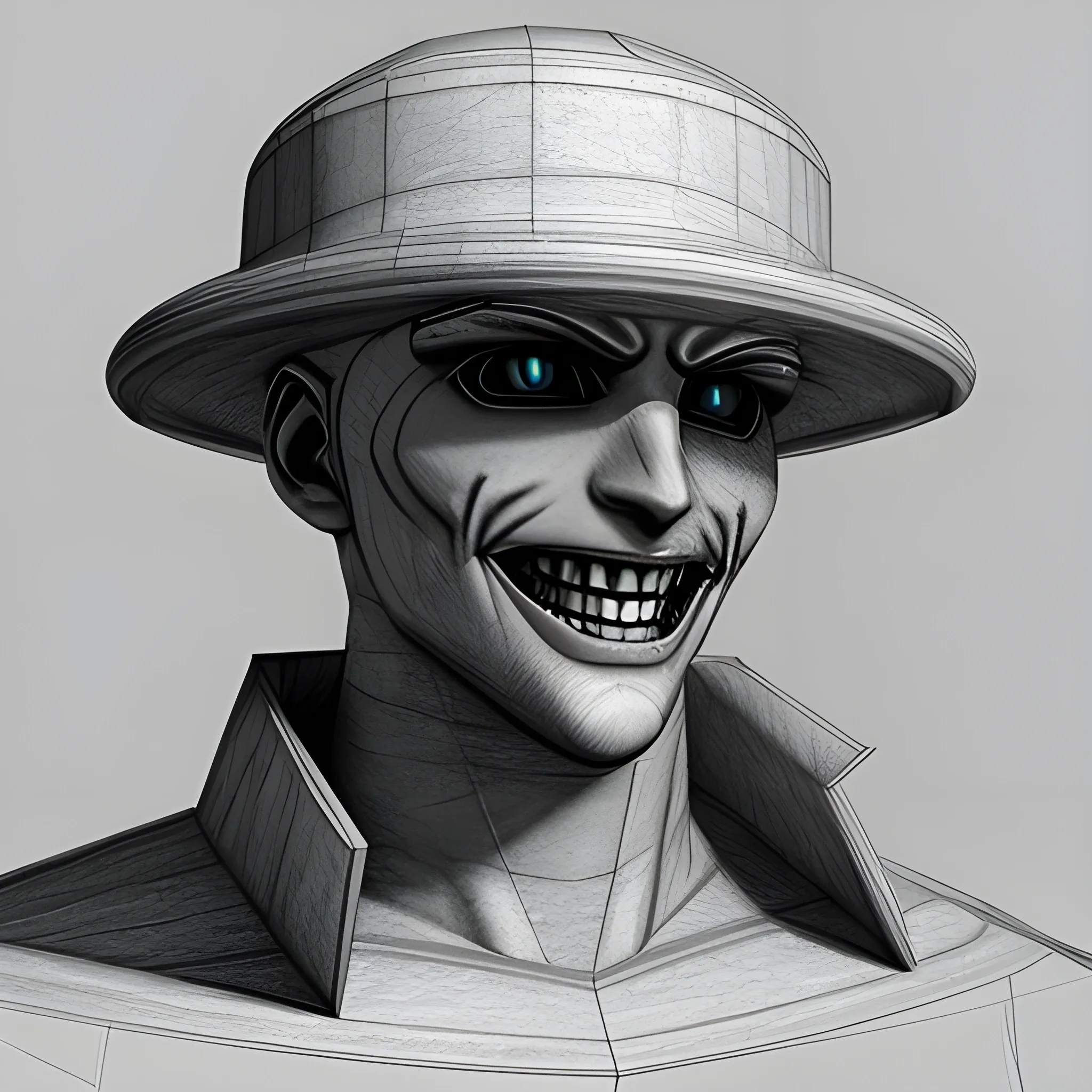 Madness Combat Deimos wearing a hat looking happy, 3D, Pencil Sketch