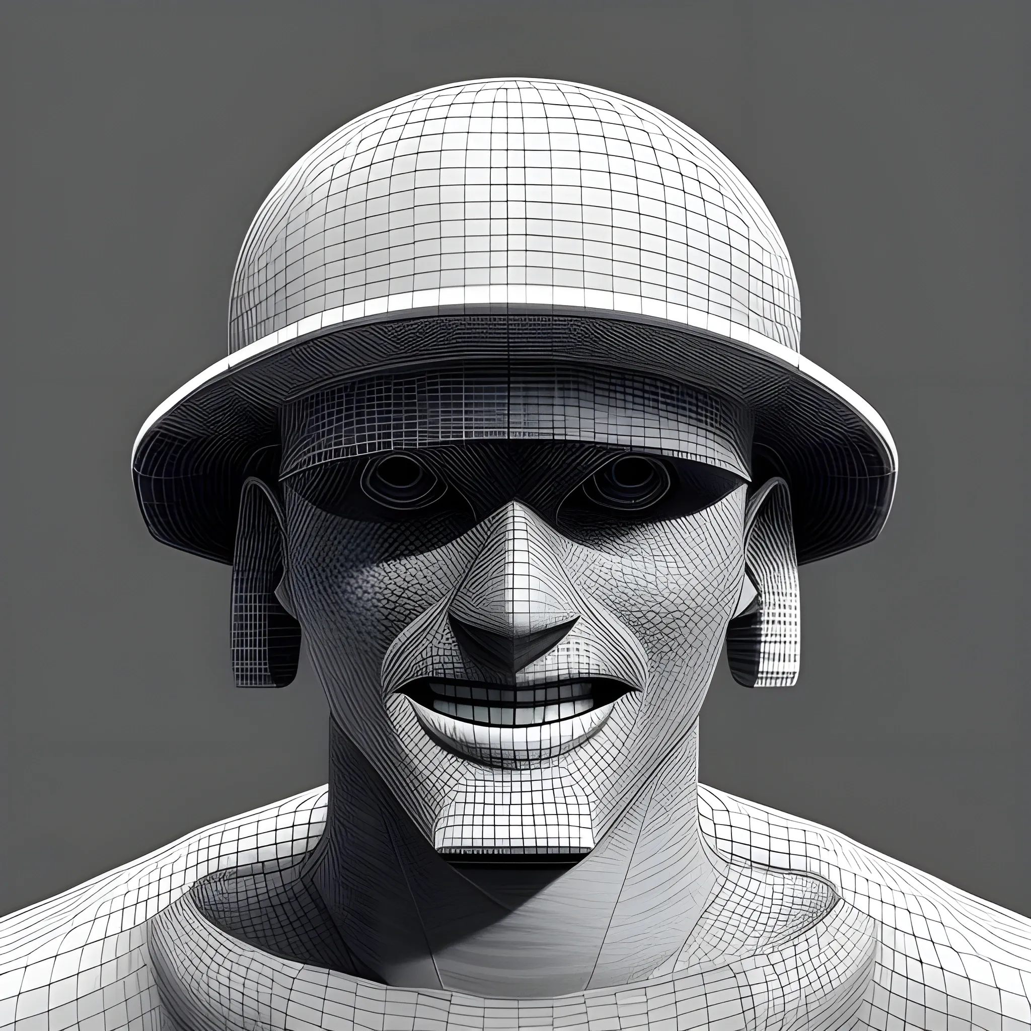 Madness Combat Deimos wearing a tennis hat looking happy, 3D, Pencil Sketch