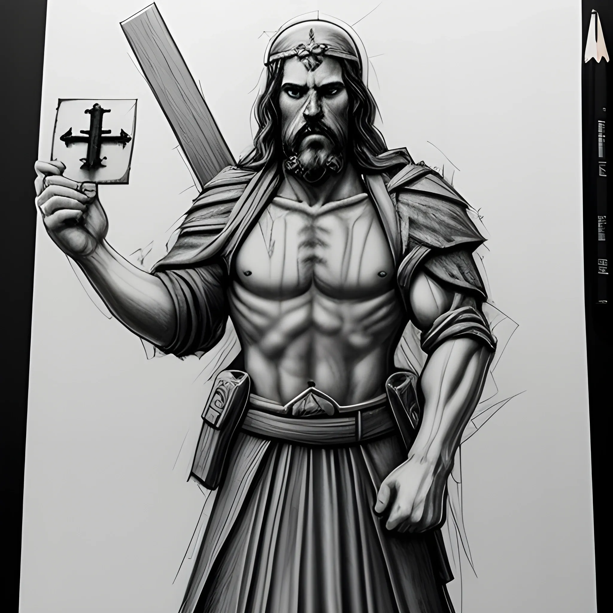 Madness Combat Jebus holding a Holy Bibble, 3D, Pencil Sketch