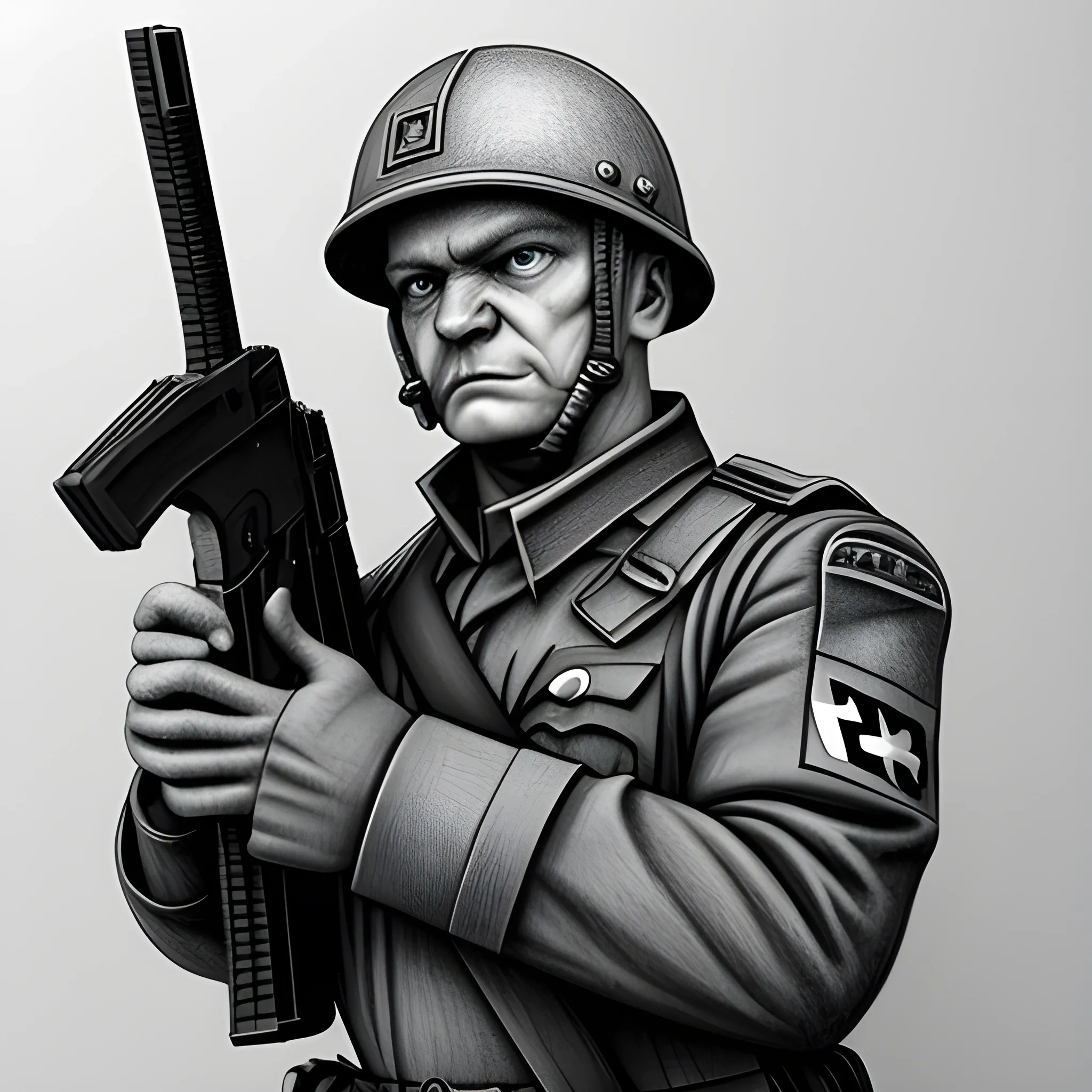 The Metro Nazi grunt wielding AK74, Pencil Sketch, 3D