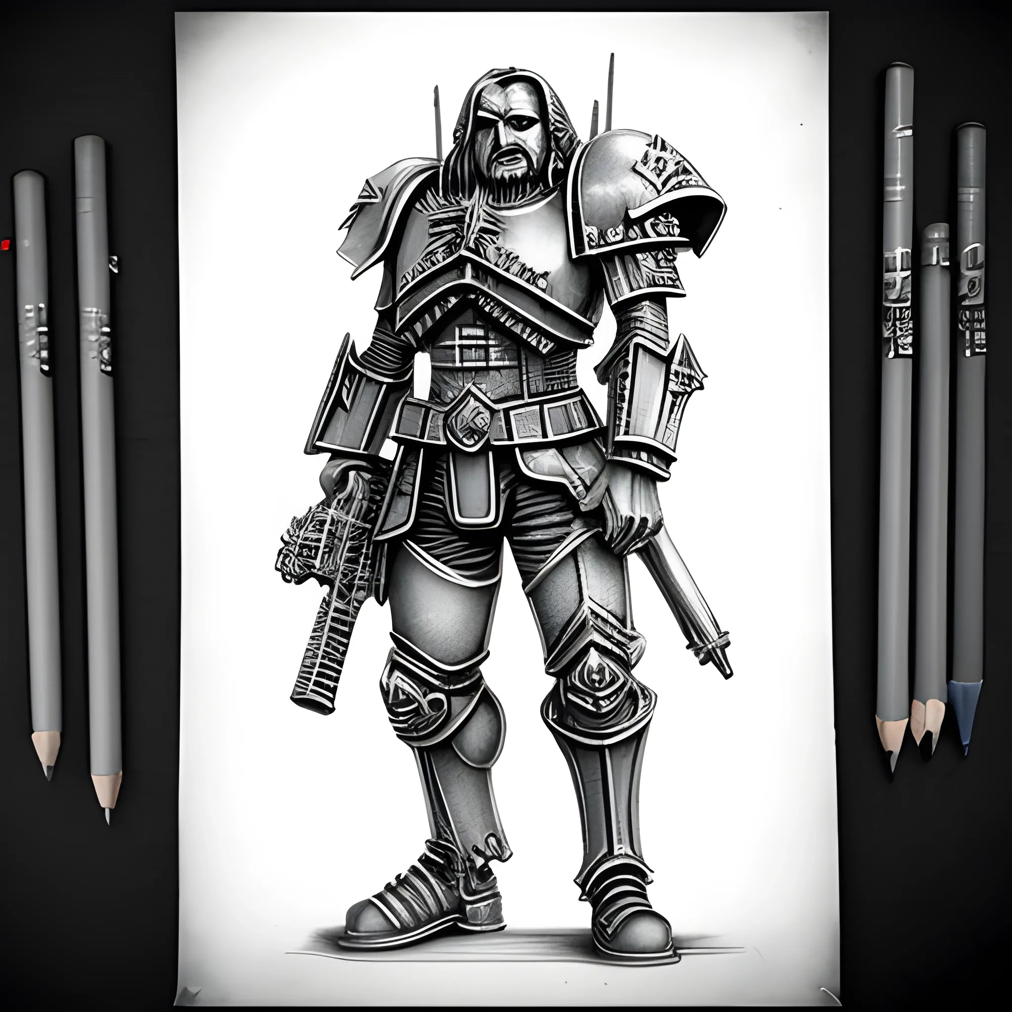 Warhammer 40k imperium of man grunt, Pencil Sketch, 3D