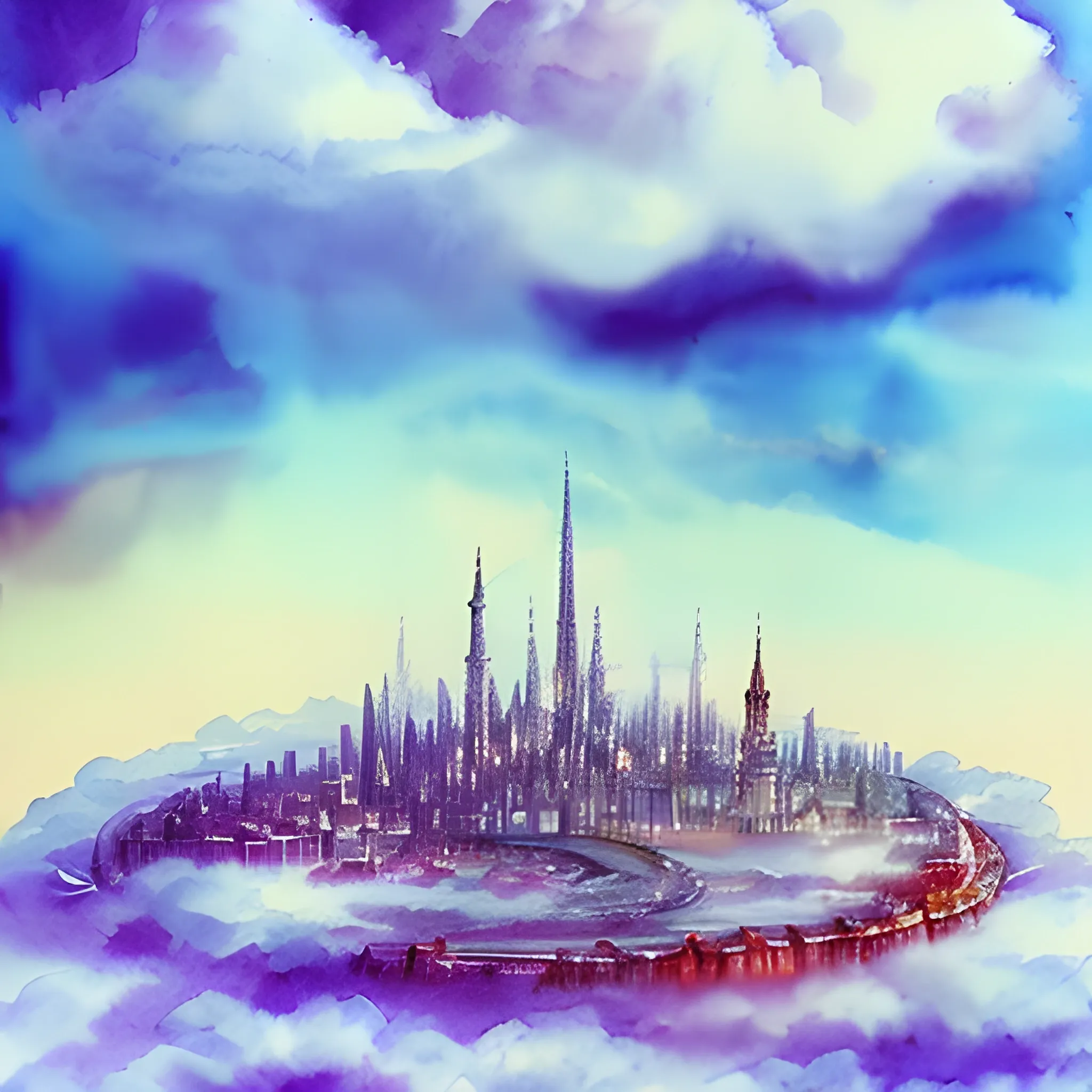 A fantasy city on the clouds, Water Color