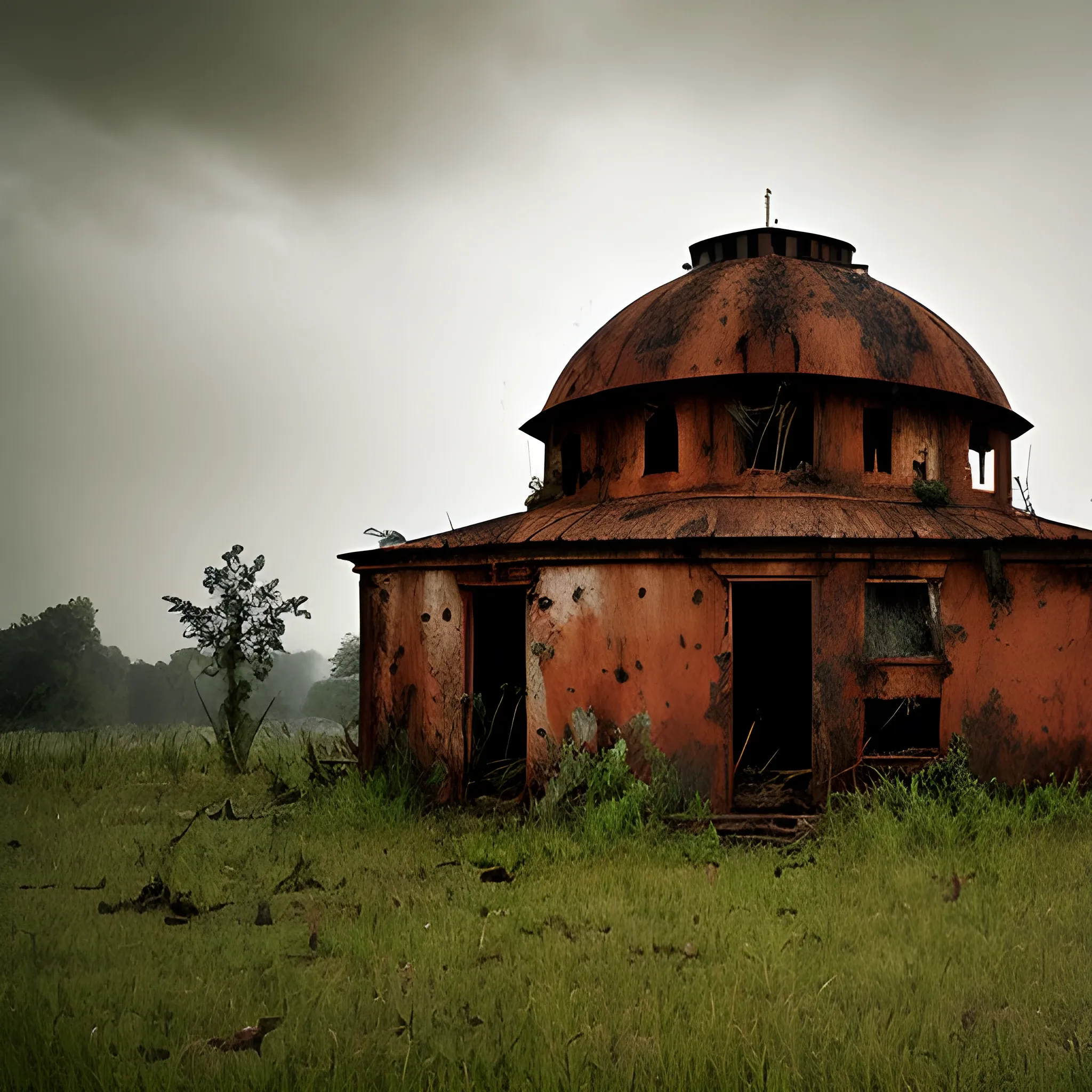 old warrior rust rain abandoned place