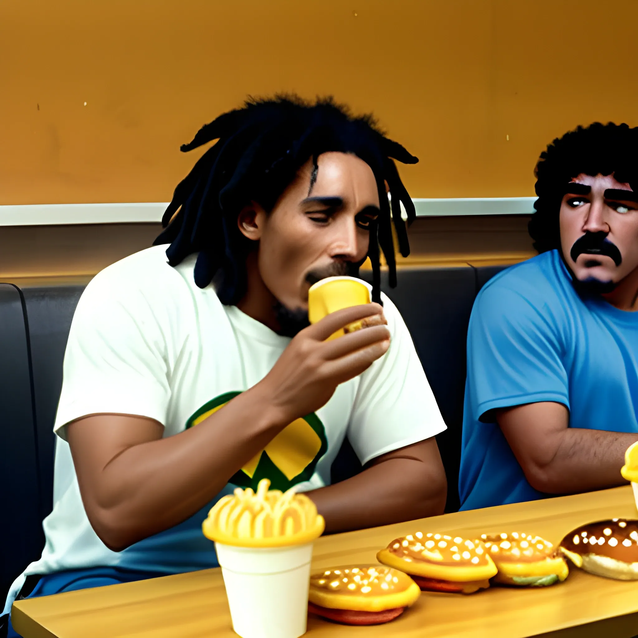 Bob Marley comiendo en McDonald's con Diego Maradona