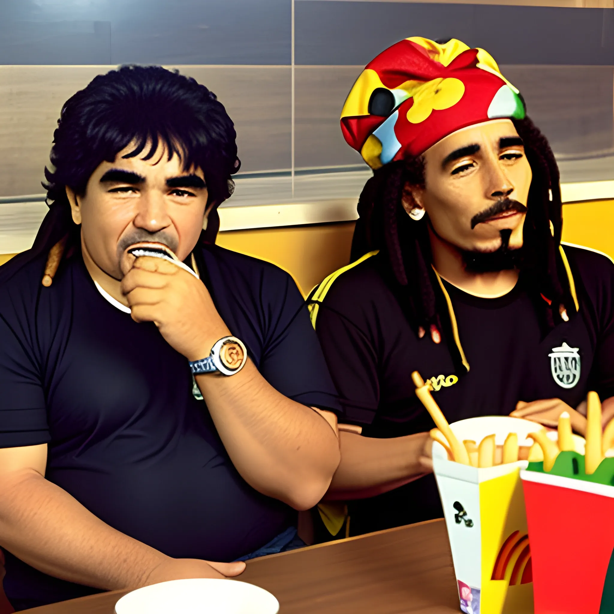  Diego Maradona y Bob Marley comiendo en McDonald's 