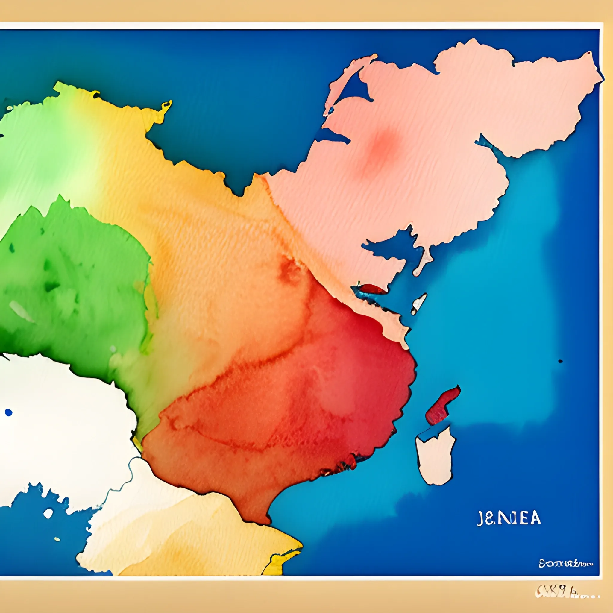 , Water Color mapa de españa con los colores de algunas banderas de paises del mundo
