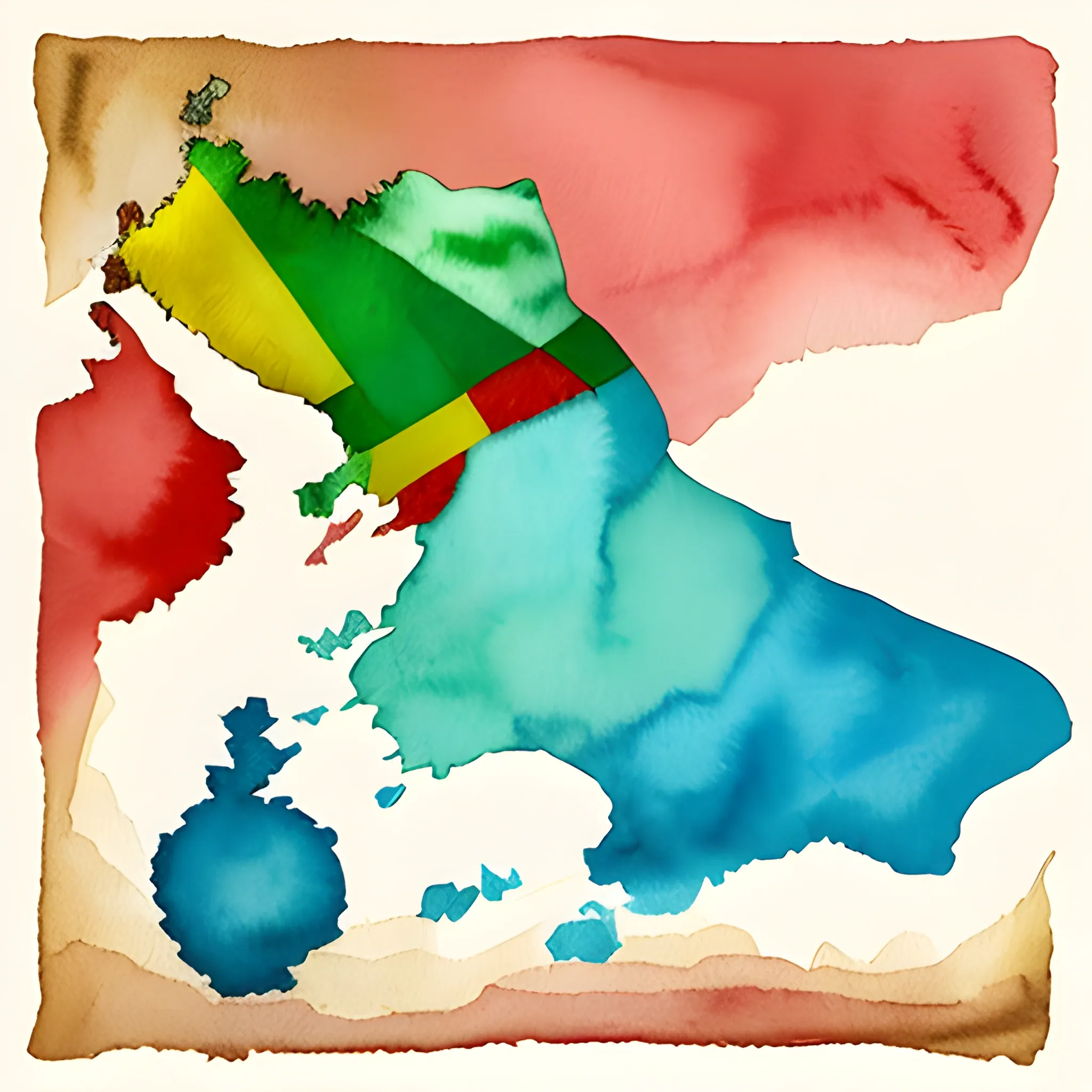 , Water Color spain map with some countries' flags
