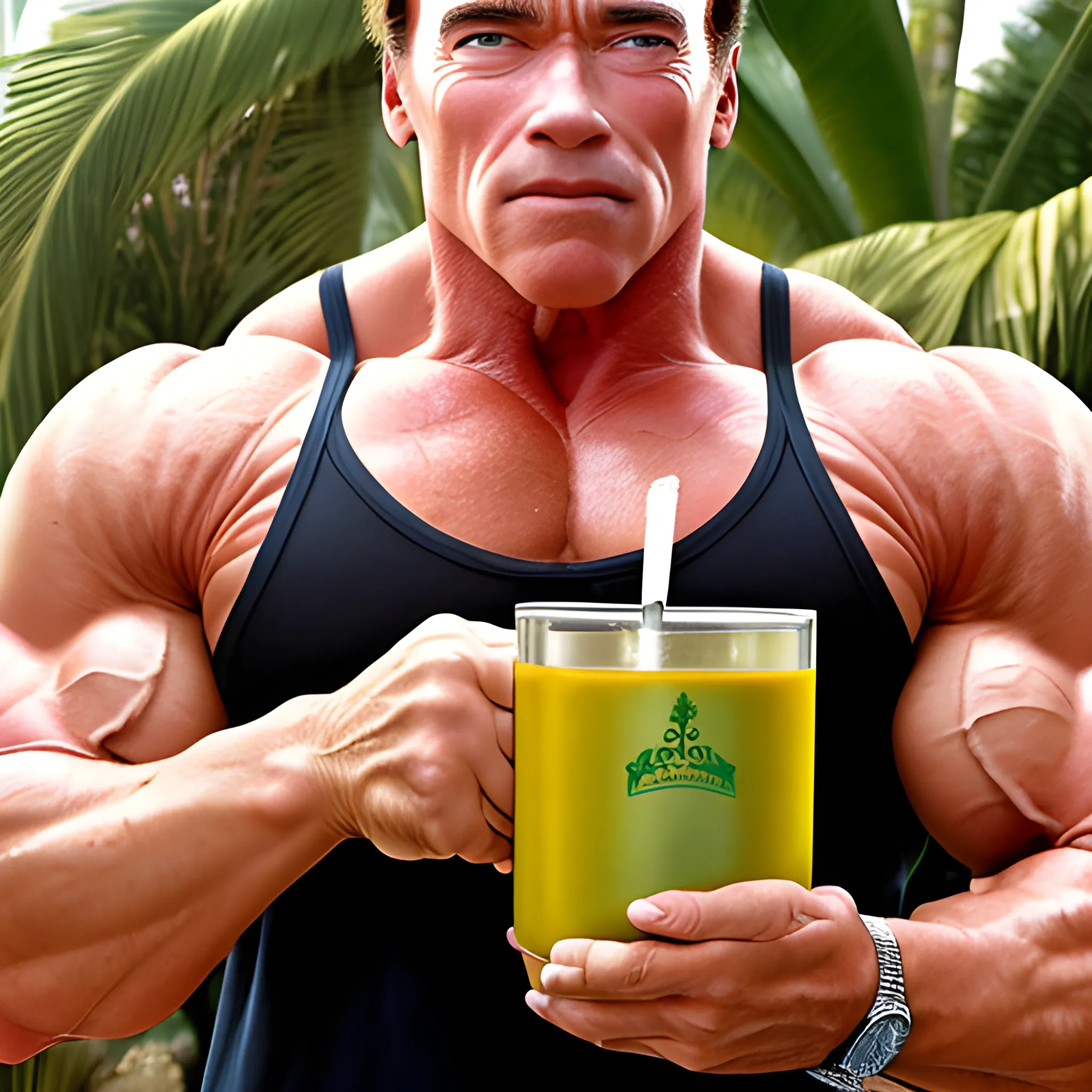 Arnold Schwarzenegger tomando mate 
