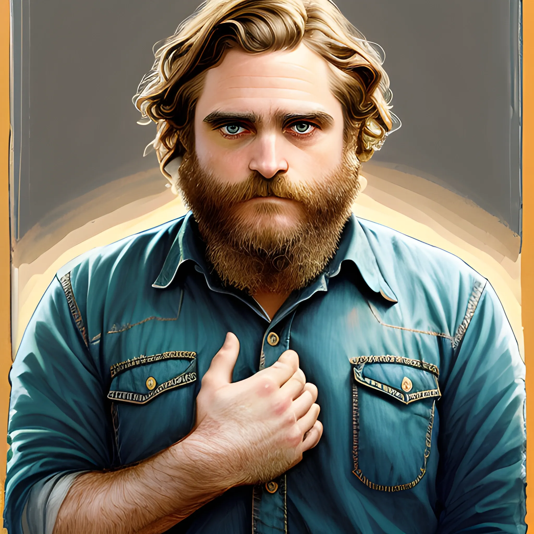 Joaquin Phoenix and Zach Galifianakis having a conversation about beards, highly detailed faces, modern American; by Lisa Frank, Daniel Gerhartz, Phil Noto art, Manara; hyper-detailed, hyper-realistic, sharp focus; symmetrical face; textured shading, subtractive lighting, Unreal Engine