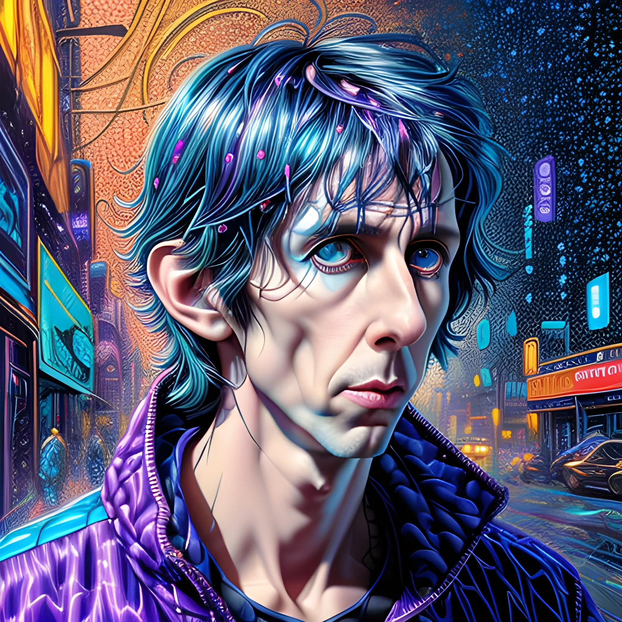 hyperdetailed oil on canvas, Ric Ocasek, pale ice blue eyes, his ...