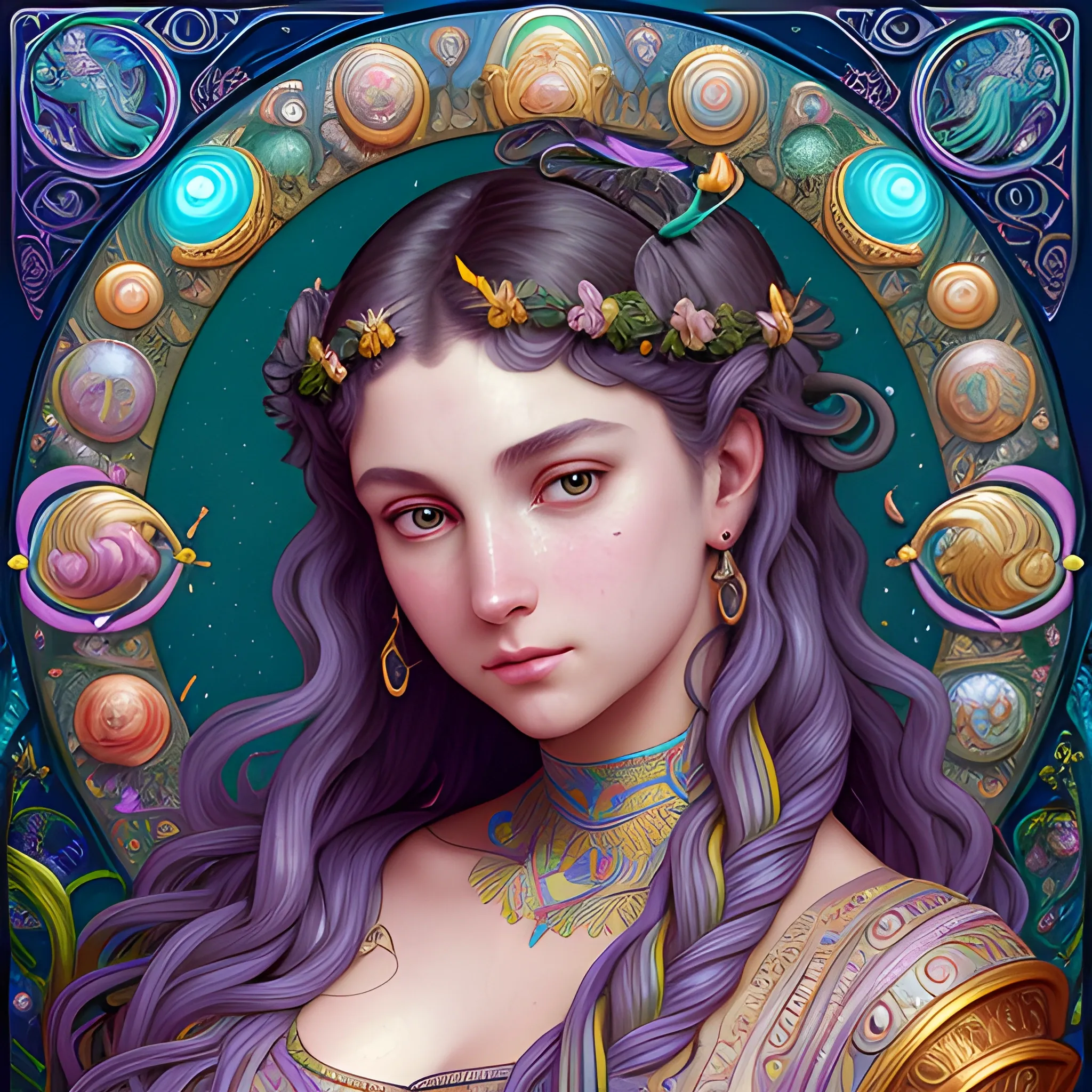 eoclassicist colorful blacklight uv highly detailed painting of Amphitrite goddess of the sea, the queen of the sea, highly detailed beautiful face; glitter, renaissance; Steve Goad, Frank Frazetta; high contrast, gloomy atmosphere, dark background, underwater, surreal, Unreal Engine 5; by Dan Parent, Alphonse Mucha, Artgerm, WLOP, intricately detailed, fantasy, bizarre, beautiful, Chromolithography, Soft Shading, Unreal Engine; digital painting, smooth, sharp focus, illustration, art by lisa frank, artgerm, William-Adolphe Bouguereau, renaissance, Unreal Engine 5