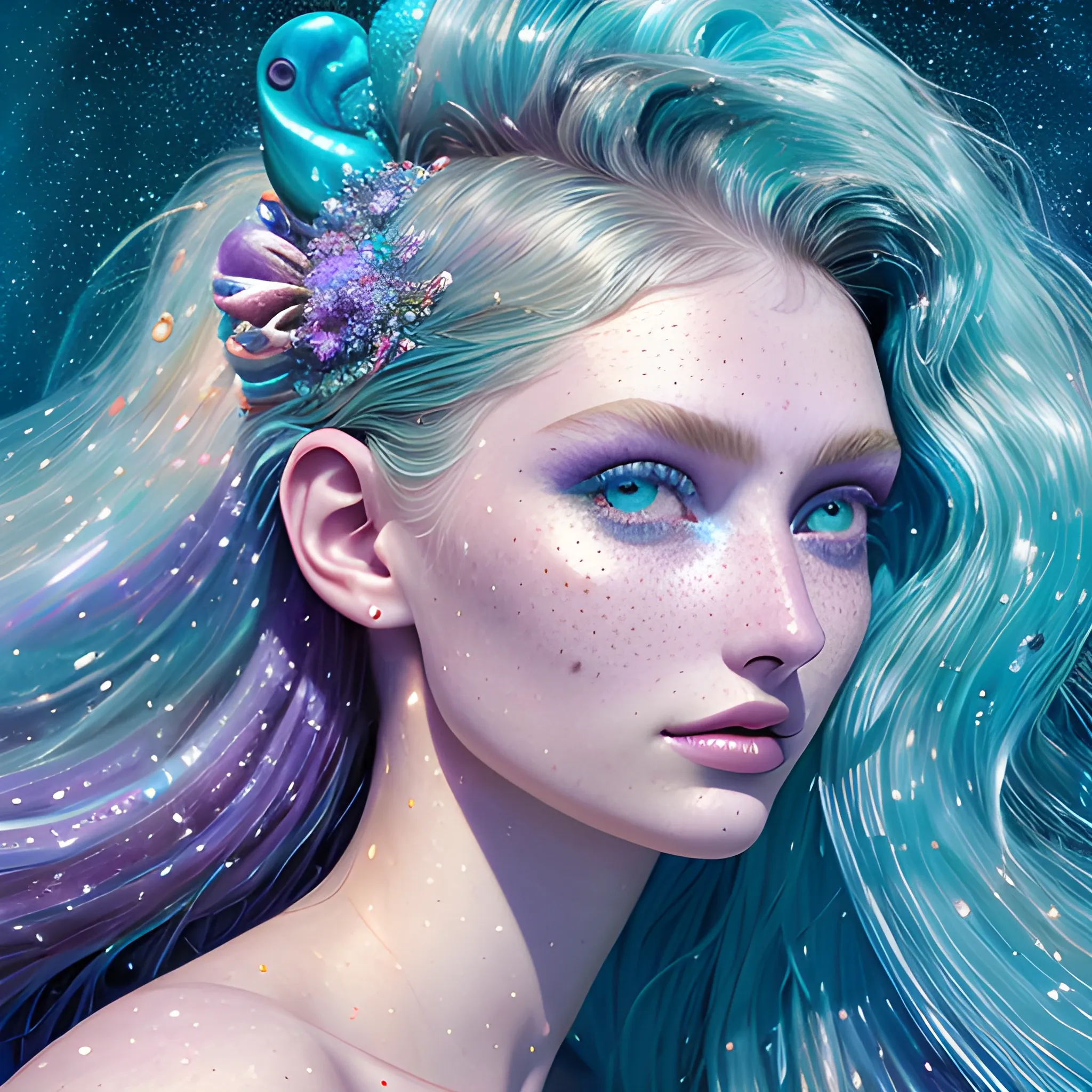 hyperdetailed oil on canvas, beautiful Elsa Hosk as a mermaid, b ...