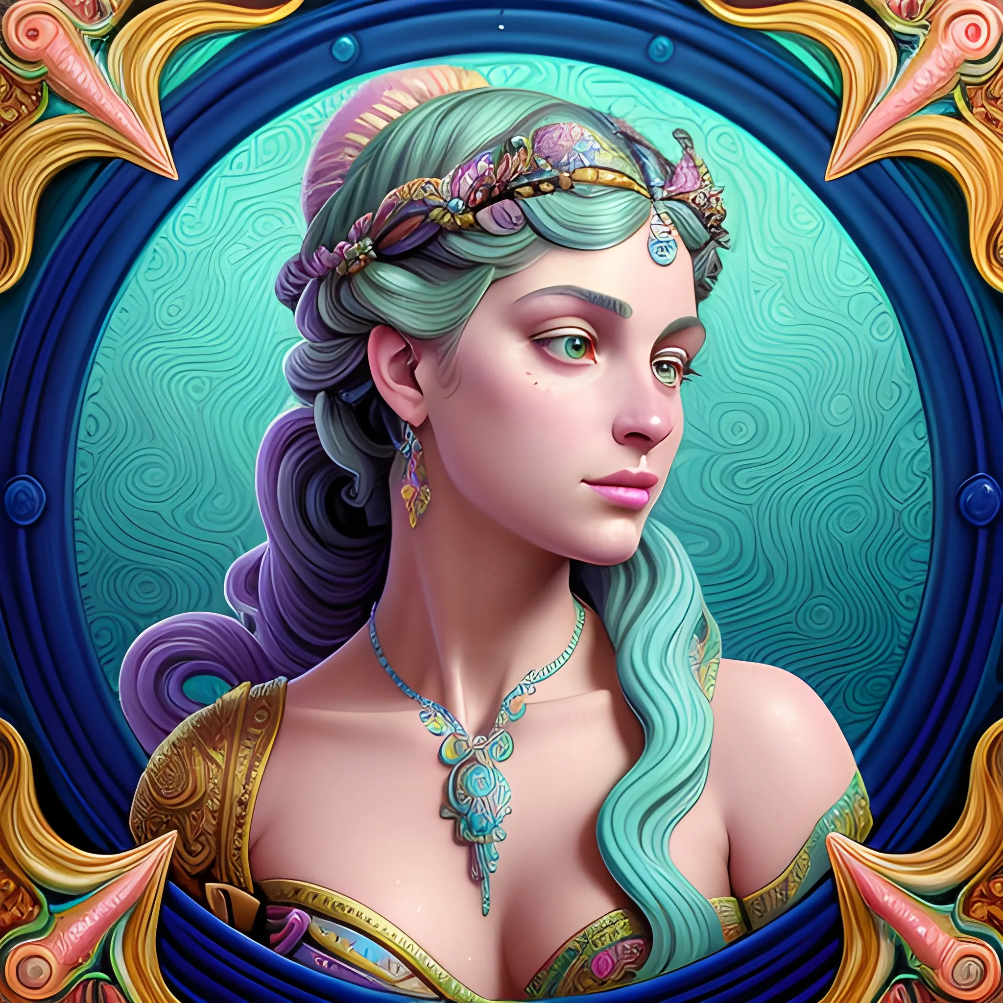 neoclassicist colorful blacklight uv highly detailed painting of Amphitrite goddess of the sea, the queen of the sea, highly detailed beautiful face; glitter, renaissance; high contrast, pastel, sorbet, pearlescent, underwater, surreal, Unreal Engine 5; by Dan Parent, Alphonse Mucha, Artgerm, WLOP, intricately detailed, fantasy, bizarre, beautiful, Chromolithography, Soft Shading, Unreal Engine; digital painting, smooth, sharp focus, illustration, art by lisa frank, Steve Goad, Frank Frazetta, William-Adolphe Bouguereau, Unreal Engine 5