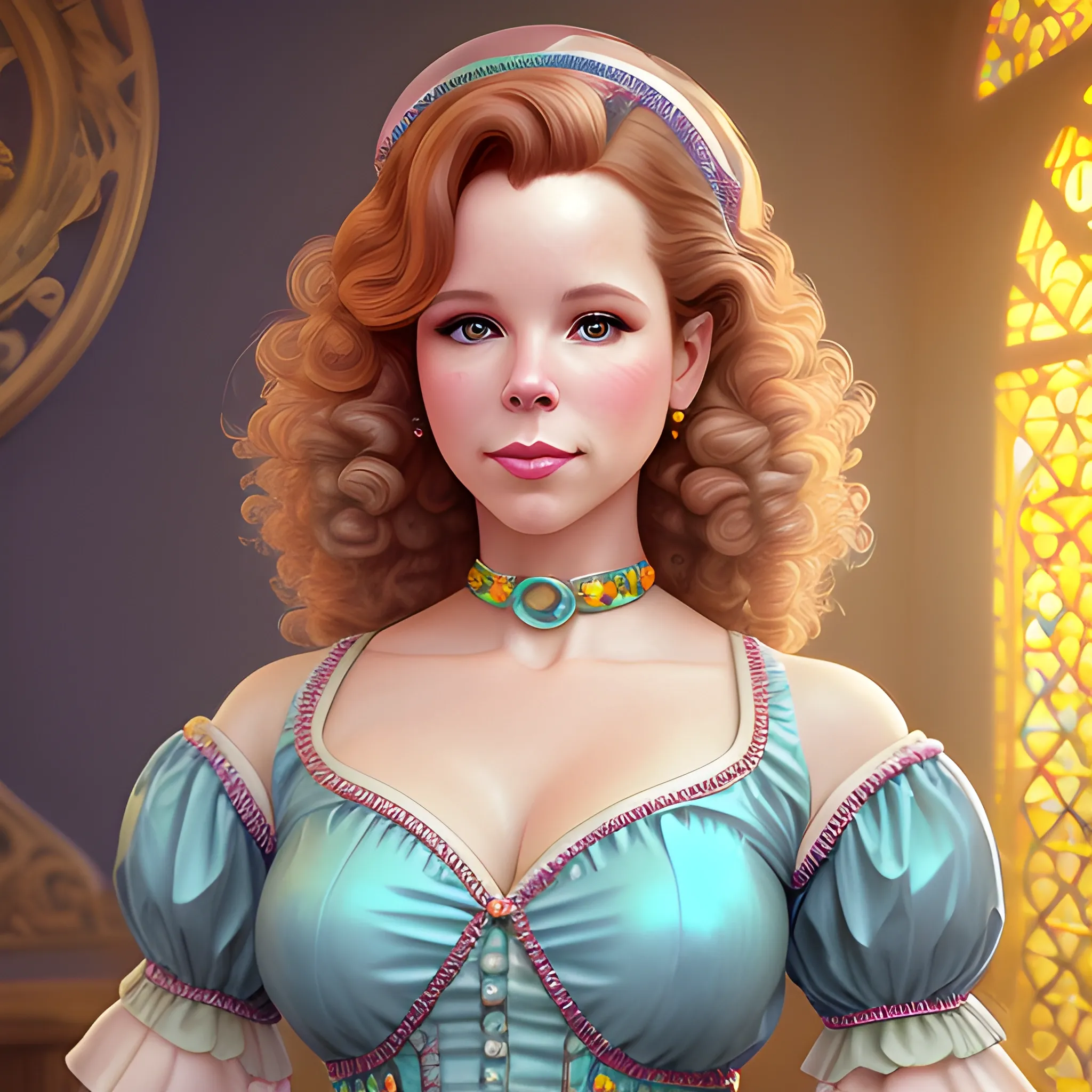 Robyn Lively waering a poodle skirt and penny loafers at a sock hop, highly detailed beautiful face; glitter, renaissance; high contrast, pastel, sorbet, pearlescent, underwater, surreal, Unreal Engine 5; by Dan Parent, Alphonse Mucha, Artgerm, WLOP, intricately detailed, fantasy, bizarre, beautiful, Chromolithography, Soft Shading, Unreal Engine; digital painting, smooth, sharp focus, illustration, art by lisa frank, Steve Goad, Frank Frazetta, William-Adolphe Bouguereau, Unreal Engine 5