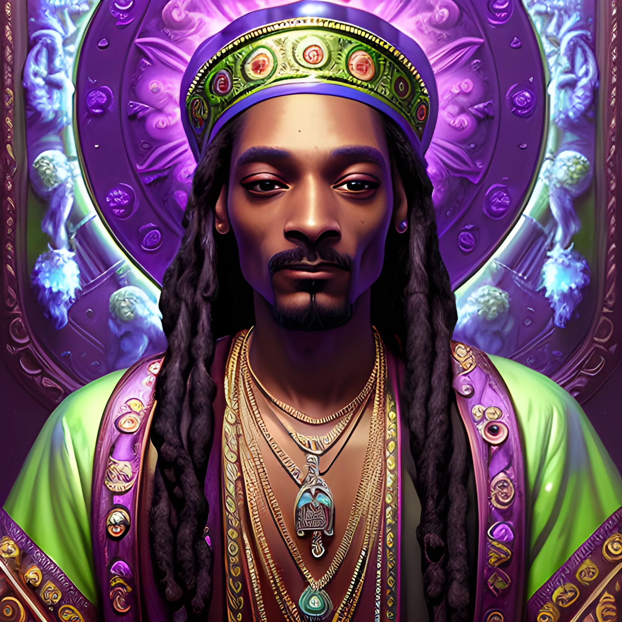 neoclassicist colorful blacklight uv highly detailed painting of Snoop Dogg as a marijuana goddess, ethereal fantasy hyperdetailed mist, maximalist matte painting, polished, realistic oil painting; old fashioned, vintage, antique; luminous color sparkles, marijuana, by gaston bussiere, craig mullins, j. c. leyendecker, norman rockwell