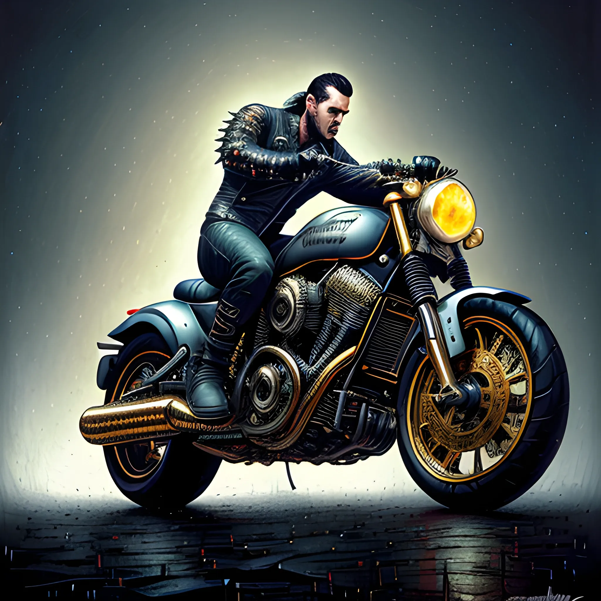 a biker man with a handsome highly detailed face, wearing leathe... -  Arthub.ai