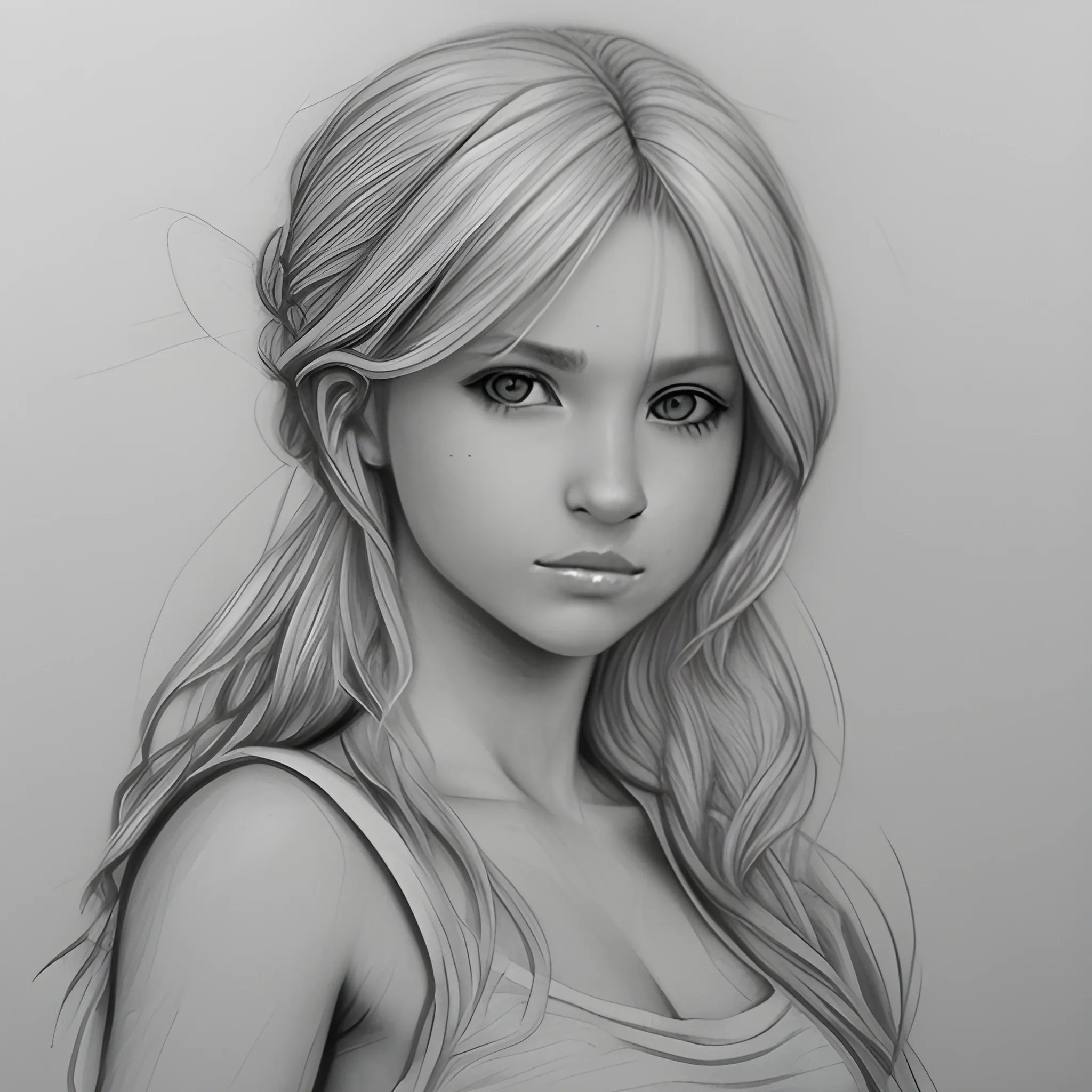 Chica rubia con pelo rizado, Pencil Sketch