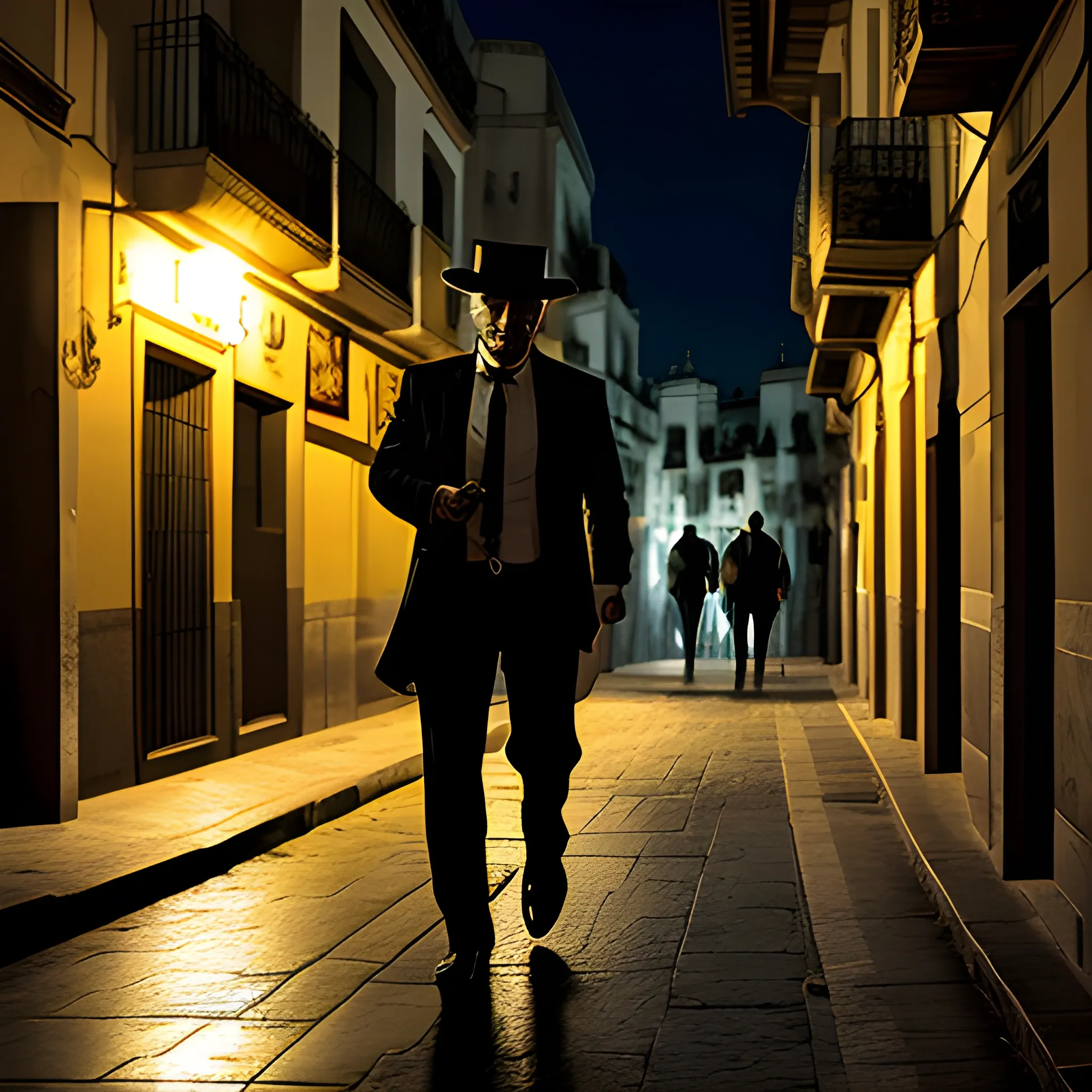 Un detective de homicidios paseando por la calle de Granada de noche