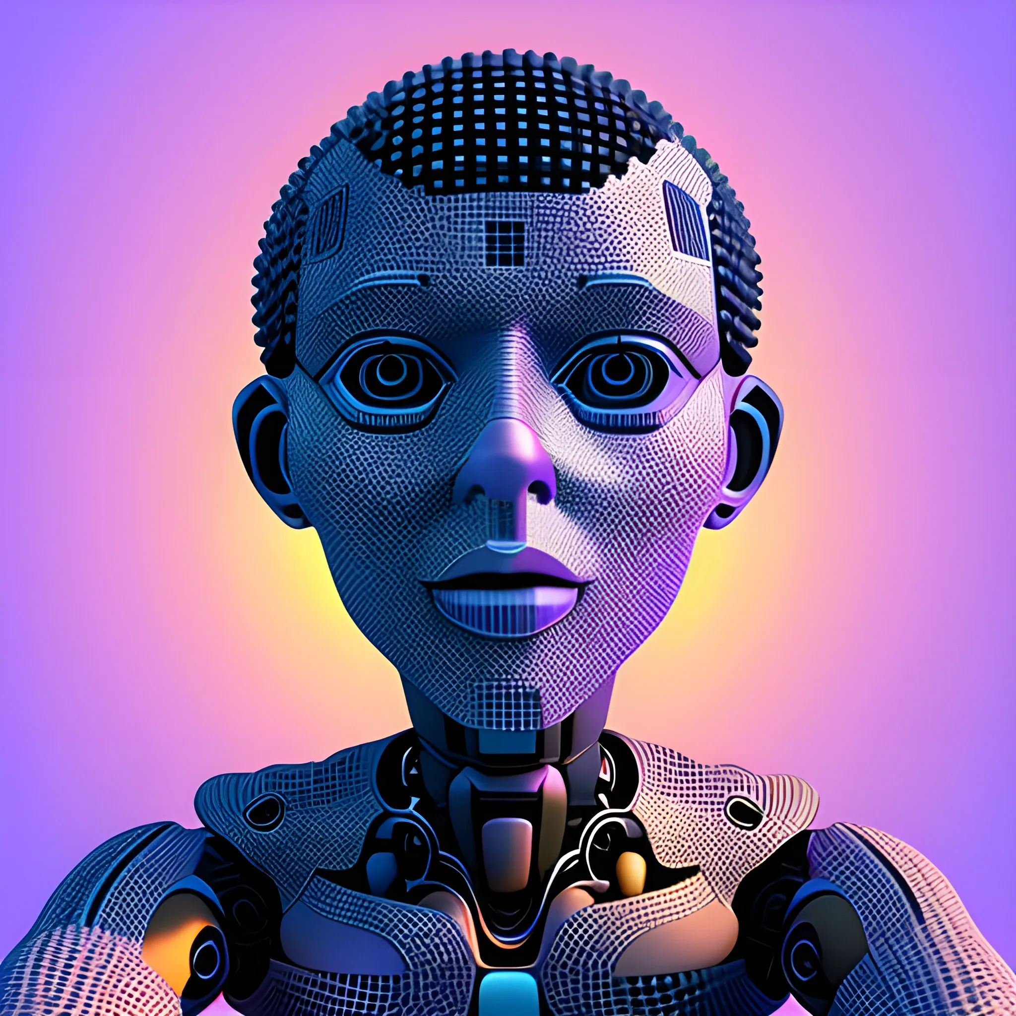 selfie as an artificial intelligence, 3D, Trippy, Cartoon