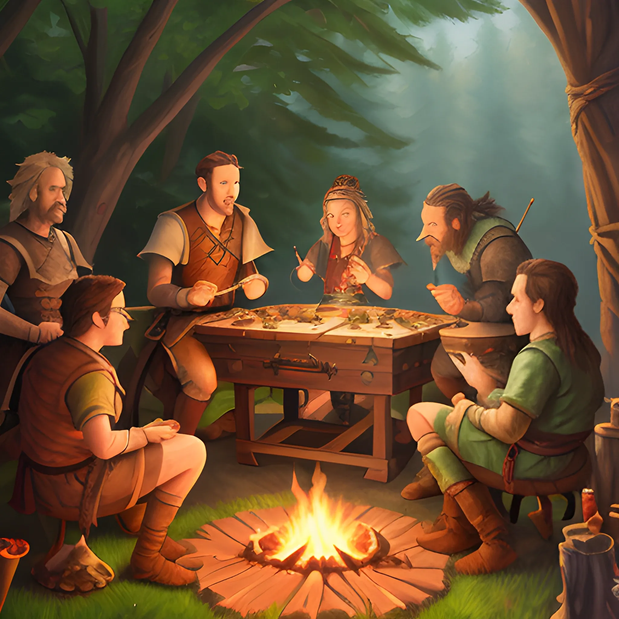 D&D Party at Camp,  Oil Painting,, 3D