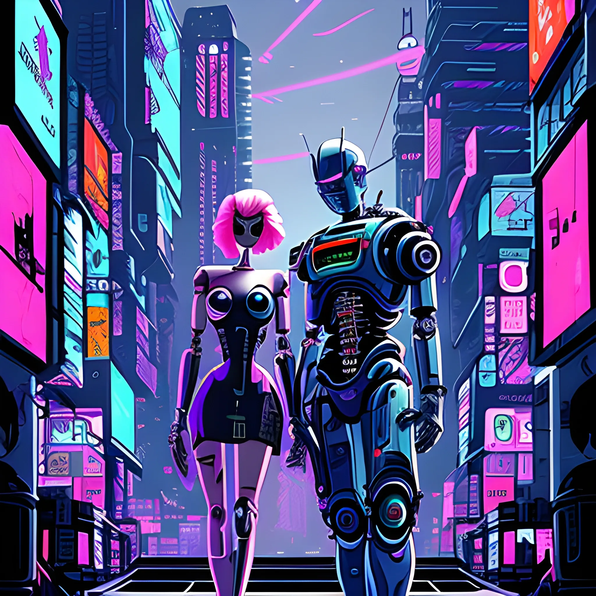 movie poster about robot love cyberpunk , Cartoon
