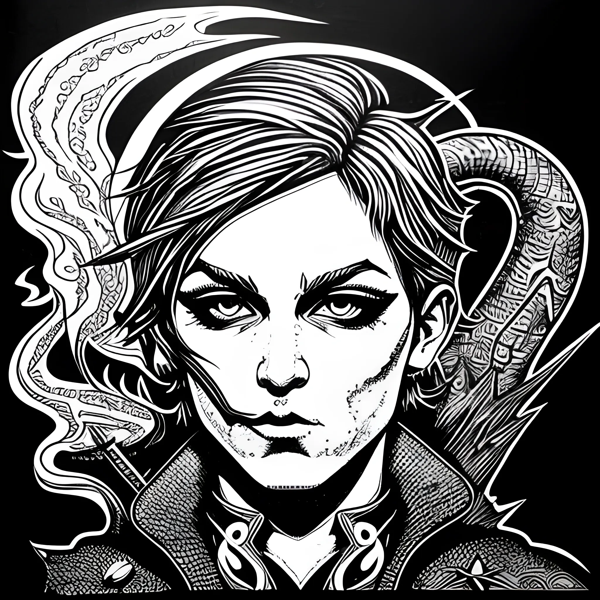 Fantasy Mage, Sharpie Art, Monochrome, Pop Art, Rogue, Smoke, Dragon