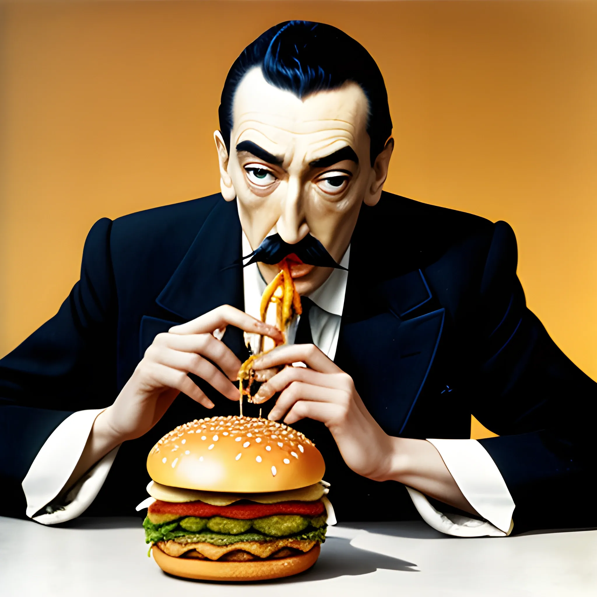 Salvador Dalí eating MCDonalds