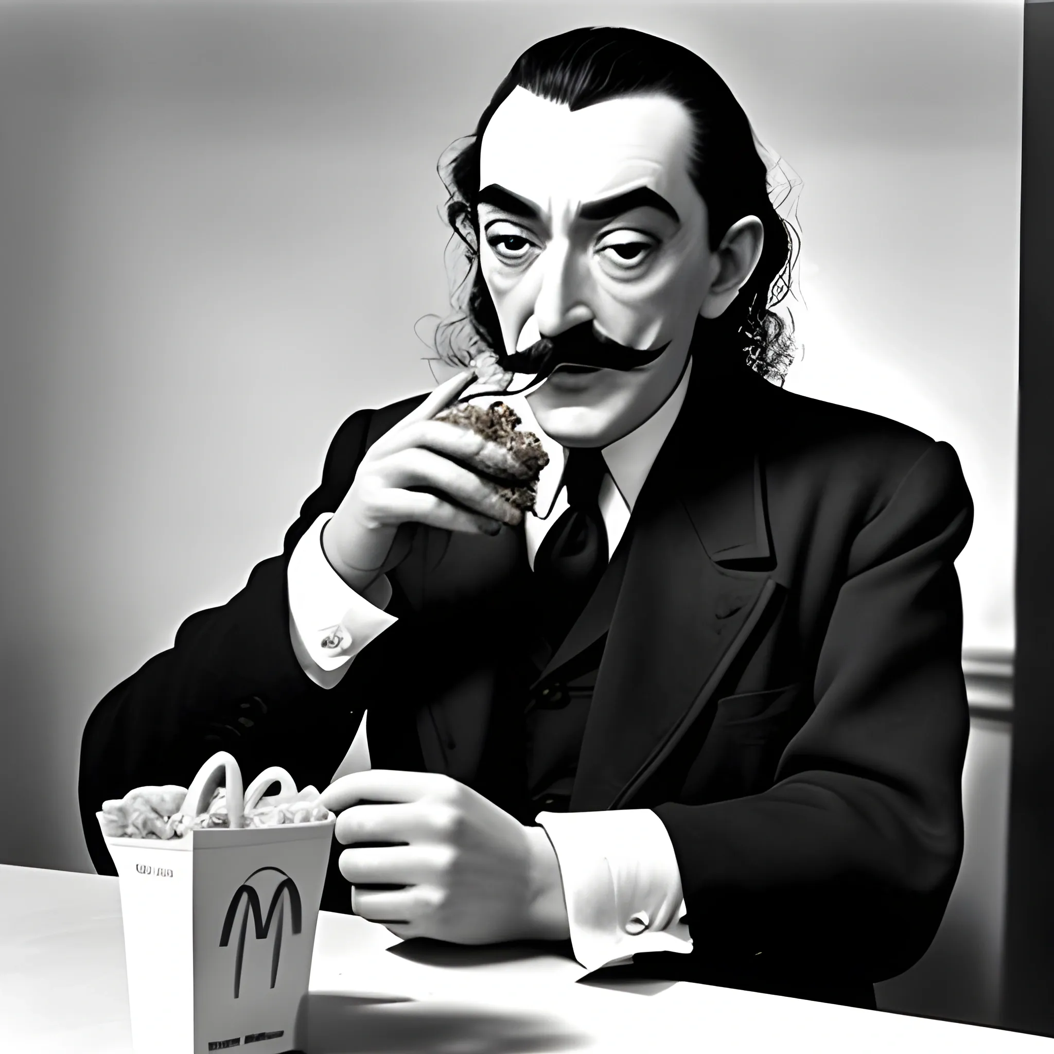 Salvador Dalí eating MCDonalds