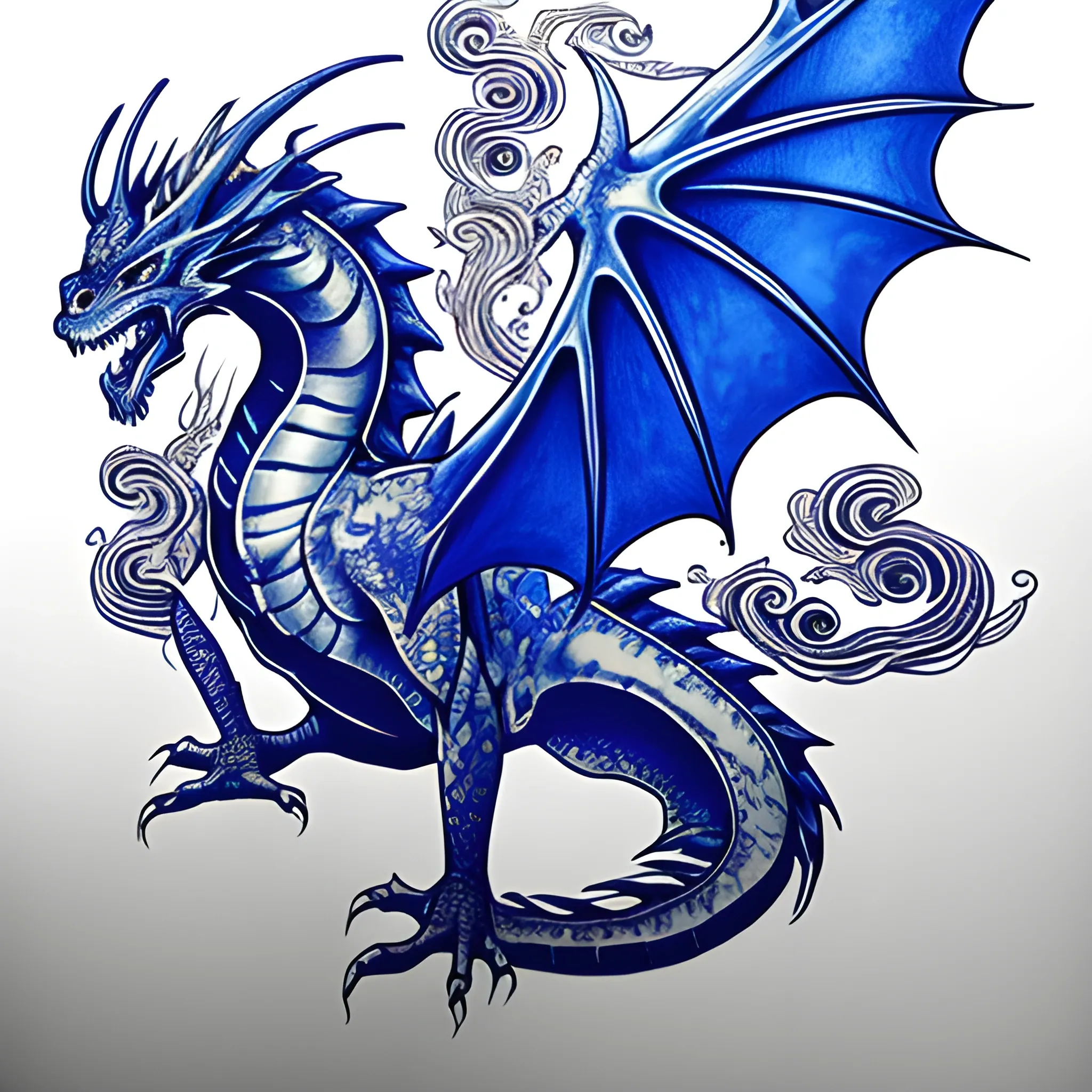 Fantasy, Tattoo, Sharpie, Monochrome Blue, Dragon Mage