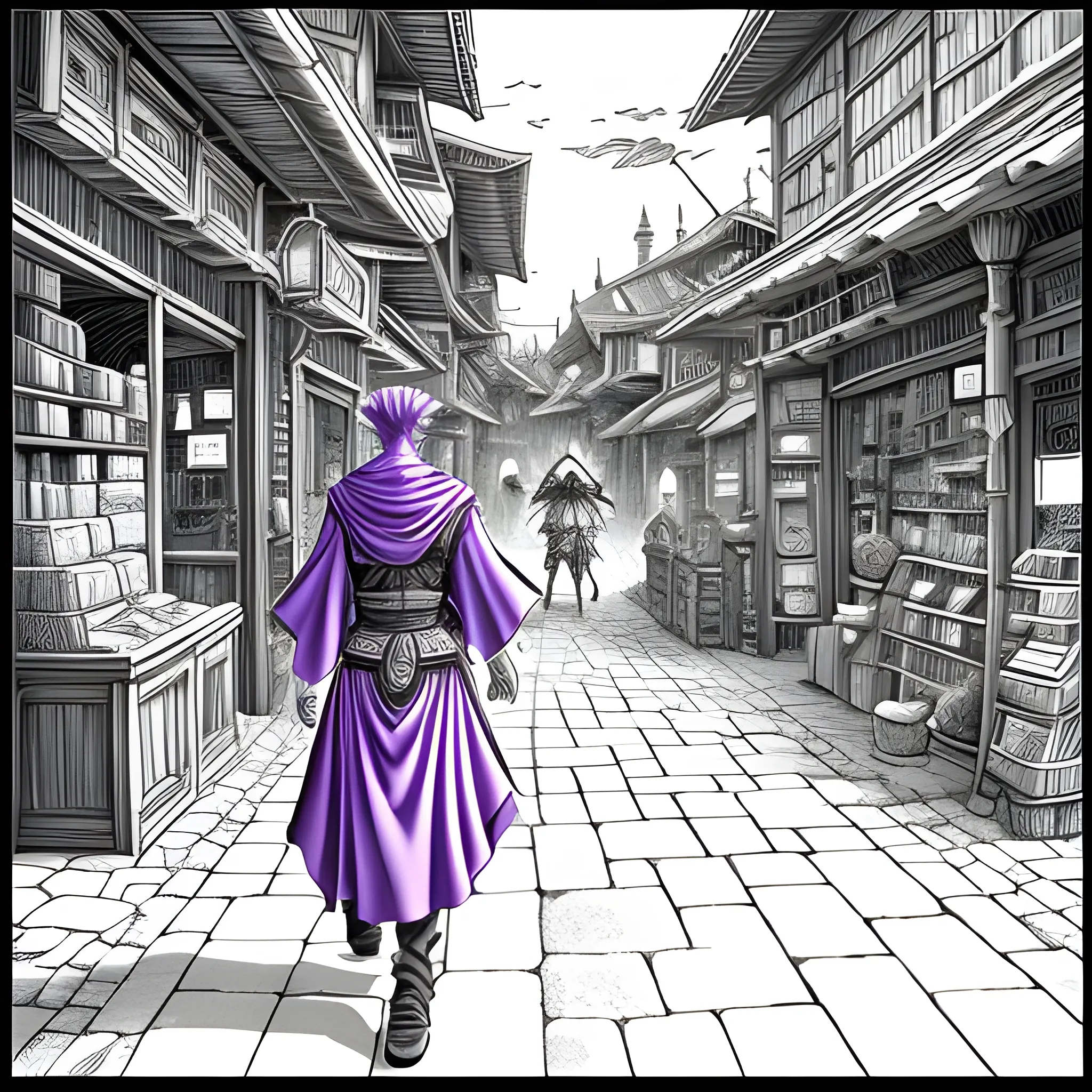Fantasy, Manga, Monochrome Purple, Merchant, Travelling Down a Road