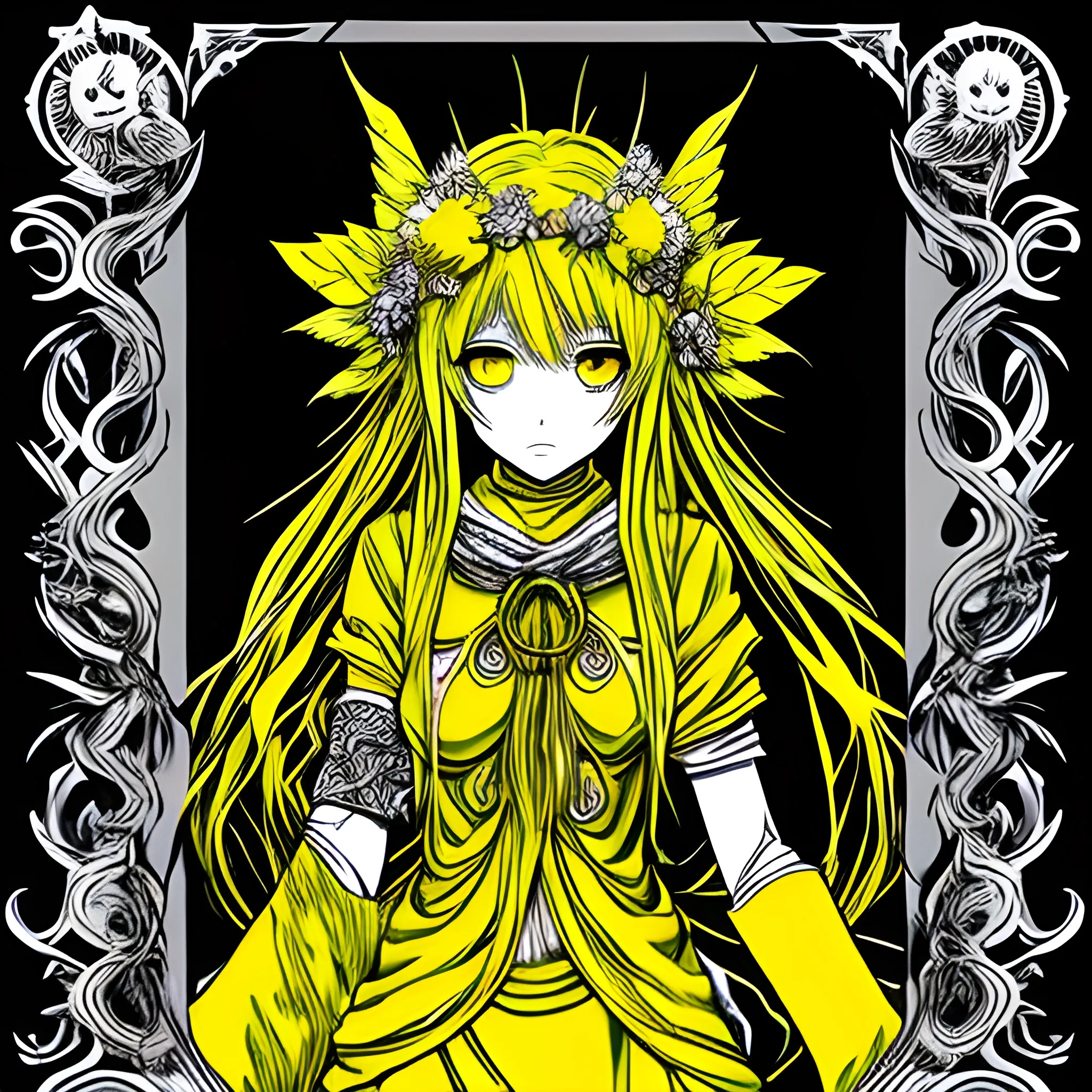 Fantasy, Manga, Monochrome Yellow, Druid