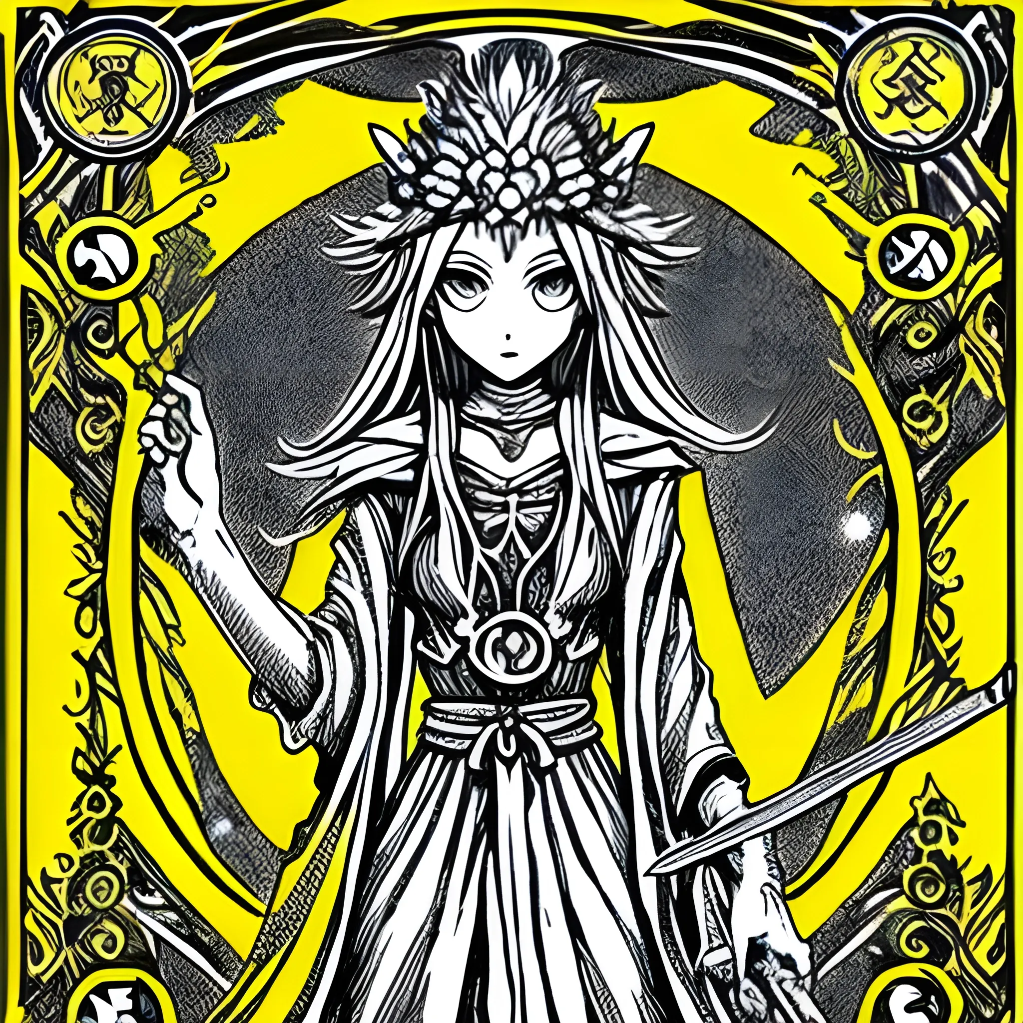 Fantasy, Manga, Simple, Monochrome Yellow, Druid, Tarot