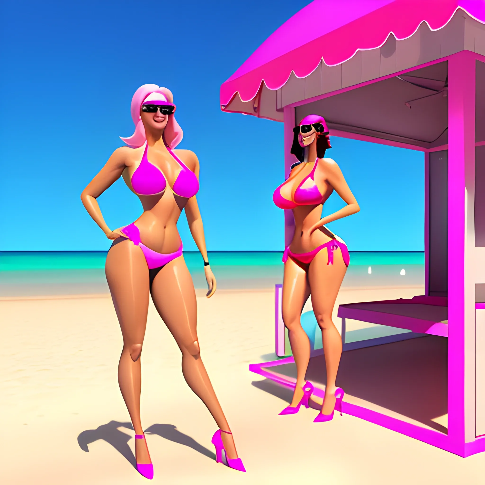 Sultry Teen Jewish Beach Babe with Big Round Boobs and Ponytail in Pink  Swimsuit Posing and Working Out - Photorealistic AI Photo