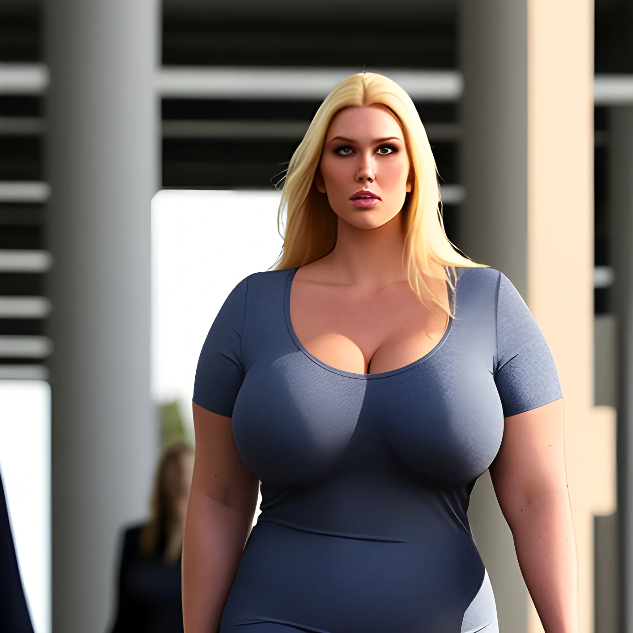 one large and tall friendly blonde plus size girl with small hea 