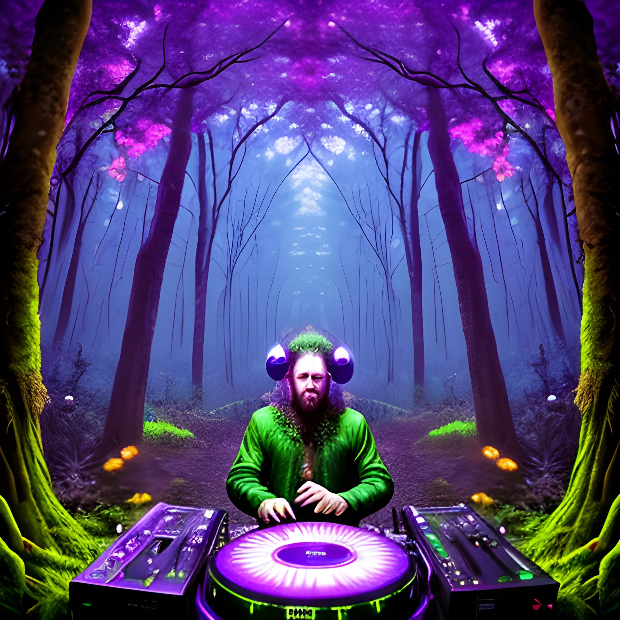 In the heart of the enchanted forest, the DJ conjures melodies that lure mythical creatures from hibernation. The drums' resounding pulse harmonizes with the whispers of trees, creating an otherworldly symphony. Lose yourself in nature's most mesmerizing dance., Trippy